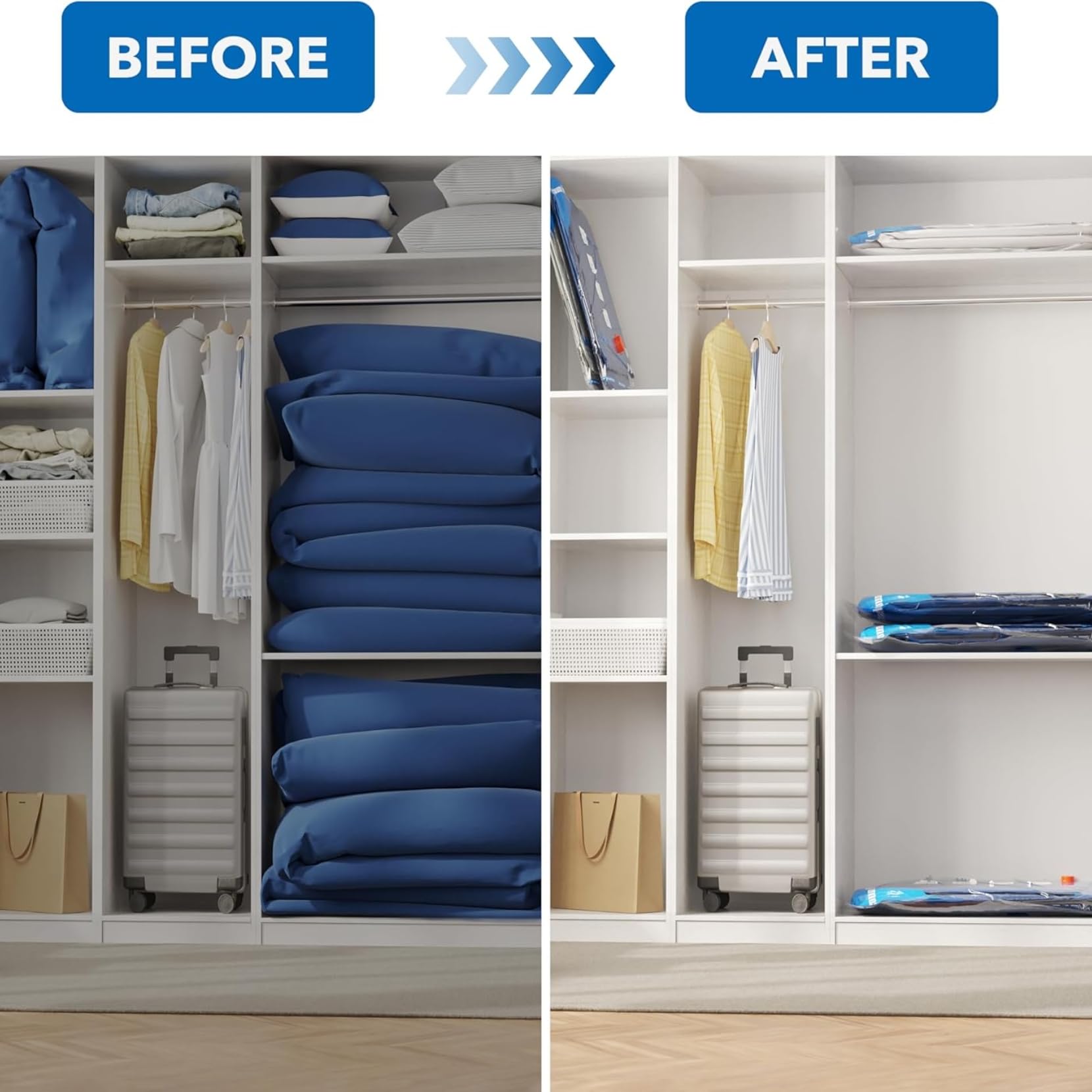 Vacuum Storage Bags 6XXL, Space Saver Sealer Bags, Airtight Compression Bags for Clothes, Pillows, Comforters, Blankets, Bedding