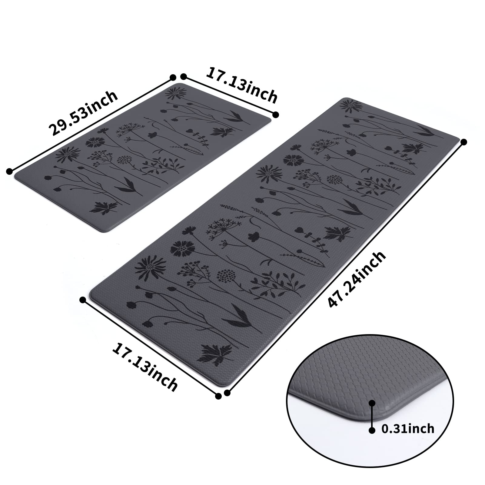 Rempry 2 Pcs Floor Mat, Waterproof Non Slip Anti-Fatigue Pvc Cushioned Rug Sets For Kitchen, Office, Sink 17''X47''+17''X29'' (D