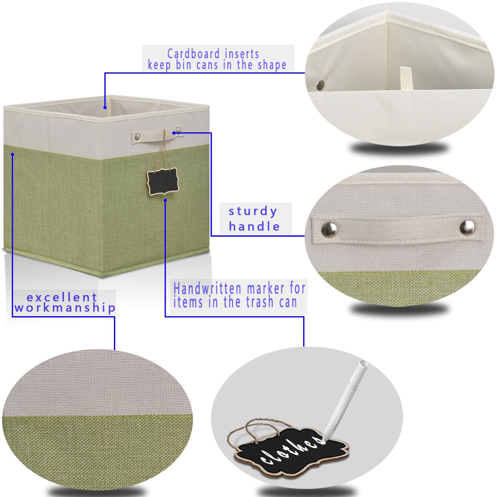 12 X 12 Storage Cubes,Collapsible Fabric Storage Cubes With Labels 4 Pack,Linen Cube Storage Organizer Bins With Cotton Handles