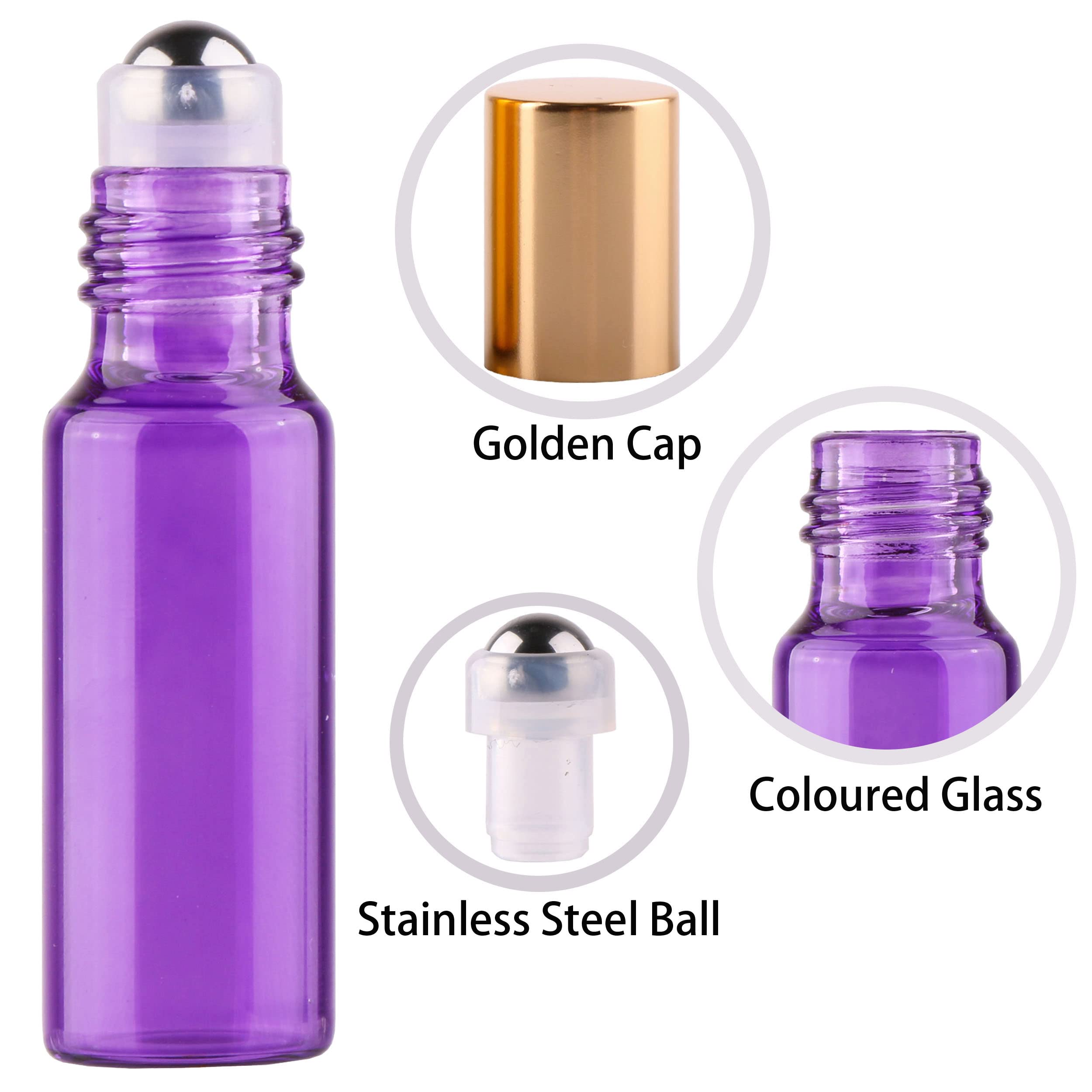 Maxmau Pack Of 100,5Ml Colored Roller Bottles For Essential Oils Perfume Refillable Glass Bottle Stainless Steel Roll On Ball Me