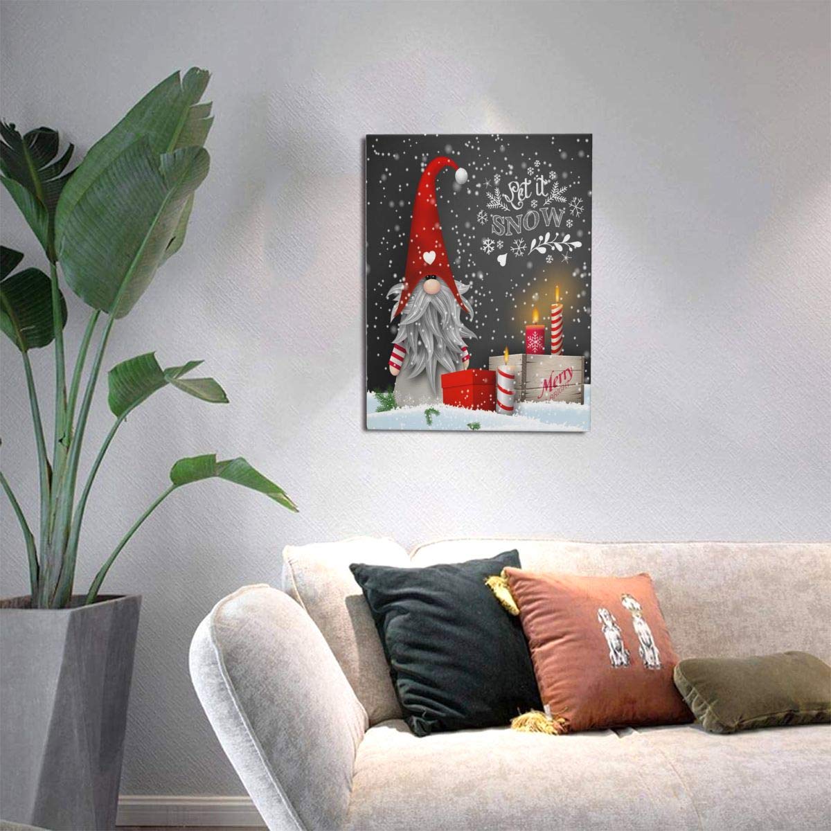 Ouqiuwa 16'' X 12'' Merry Christmas Gnome Xmas Gifts Winter Snowflakes Canvas Wall Art Print Unframed Gallery Wrap Home Decor Pi