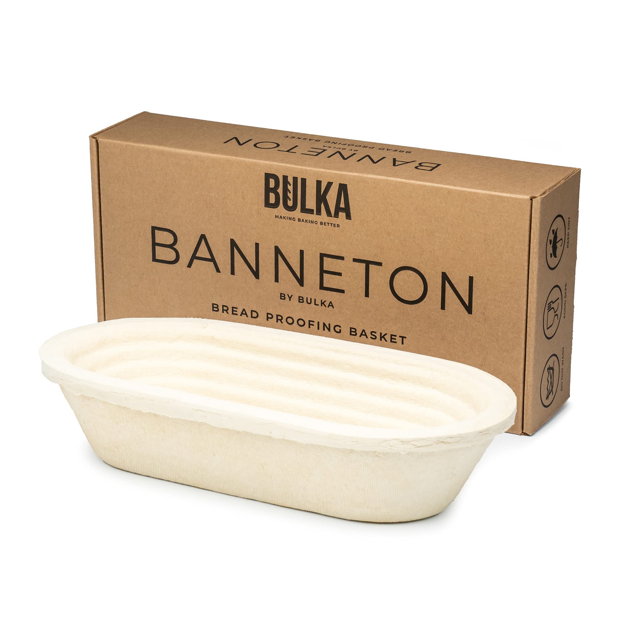 Bulka Oval Banneton Bread Proofing Basket Spruce Wood Pulp 750G Groove, Sourdough Bread Baking Supplies Brotform - Batard Dough