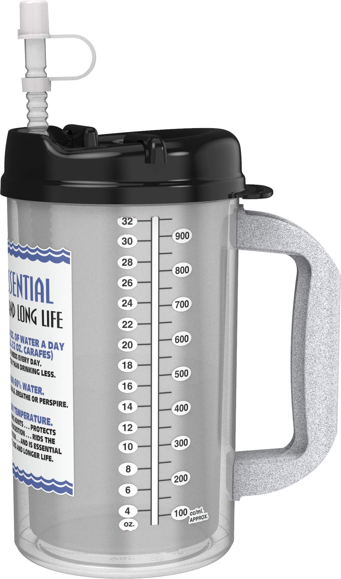 32 Oz Insulated Cold Drink Hospital Mug With Black Lid | Water Essential