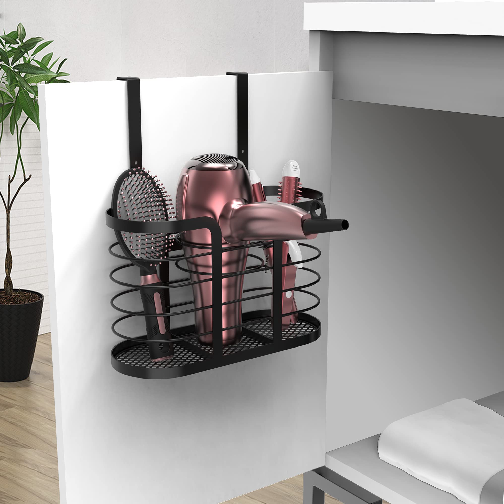 Yigii Hair Tool Organizer - Dryer Holder/Blow Holder Cabinet Door, Bathroom Care & Styling Tools Storage Basket For Dryer, Flat