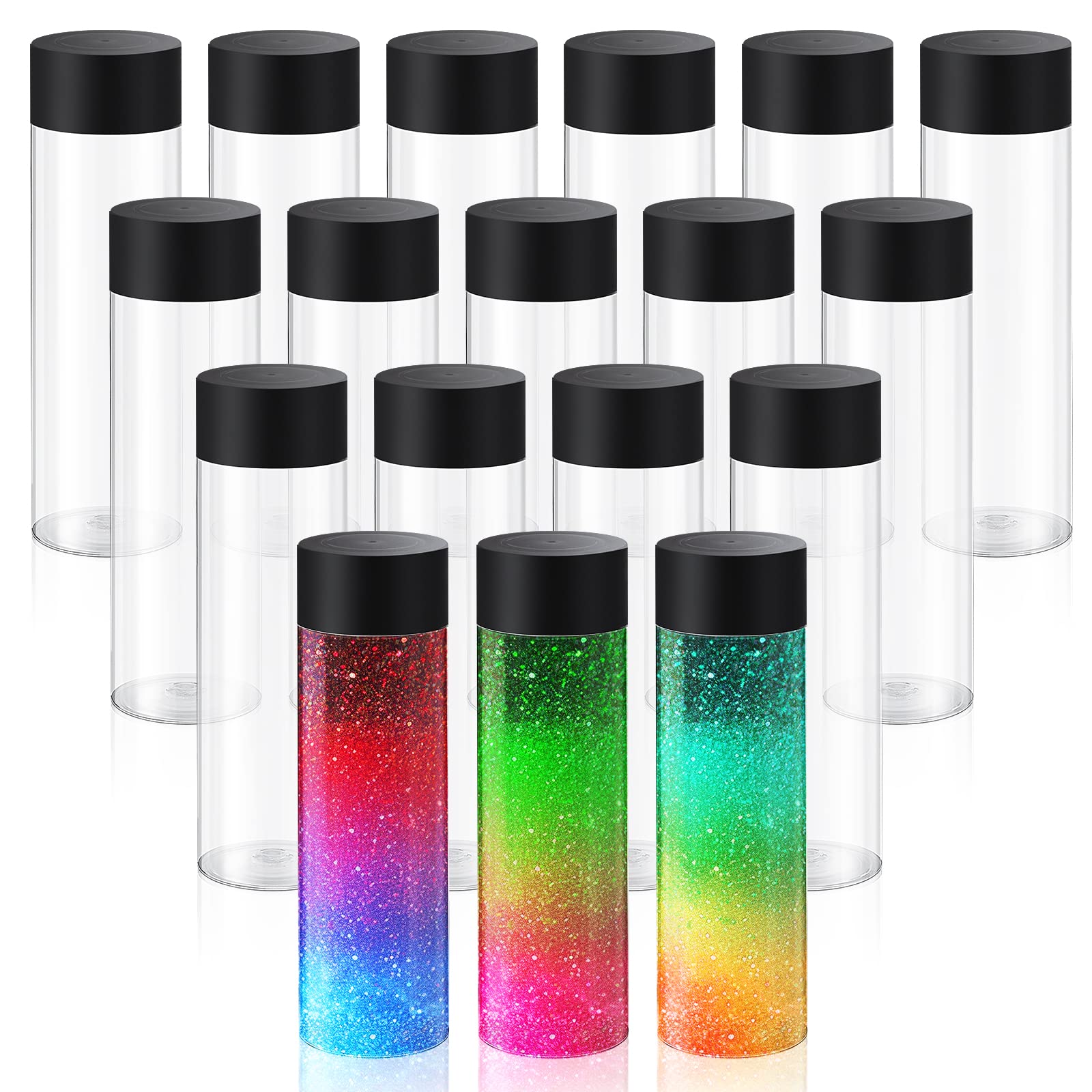 Tanlade 24 Pcs Clear Plastic Bottles Empty Sensory Bottles with Caps PET Plastic Juice Reusable Leakproof Drink Container Bulk f