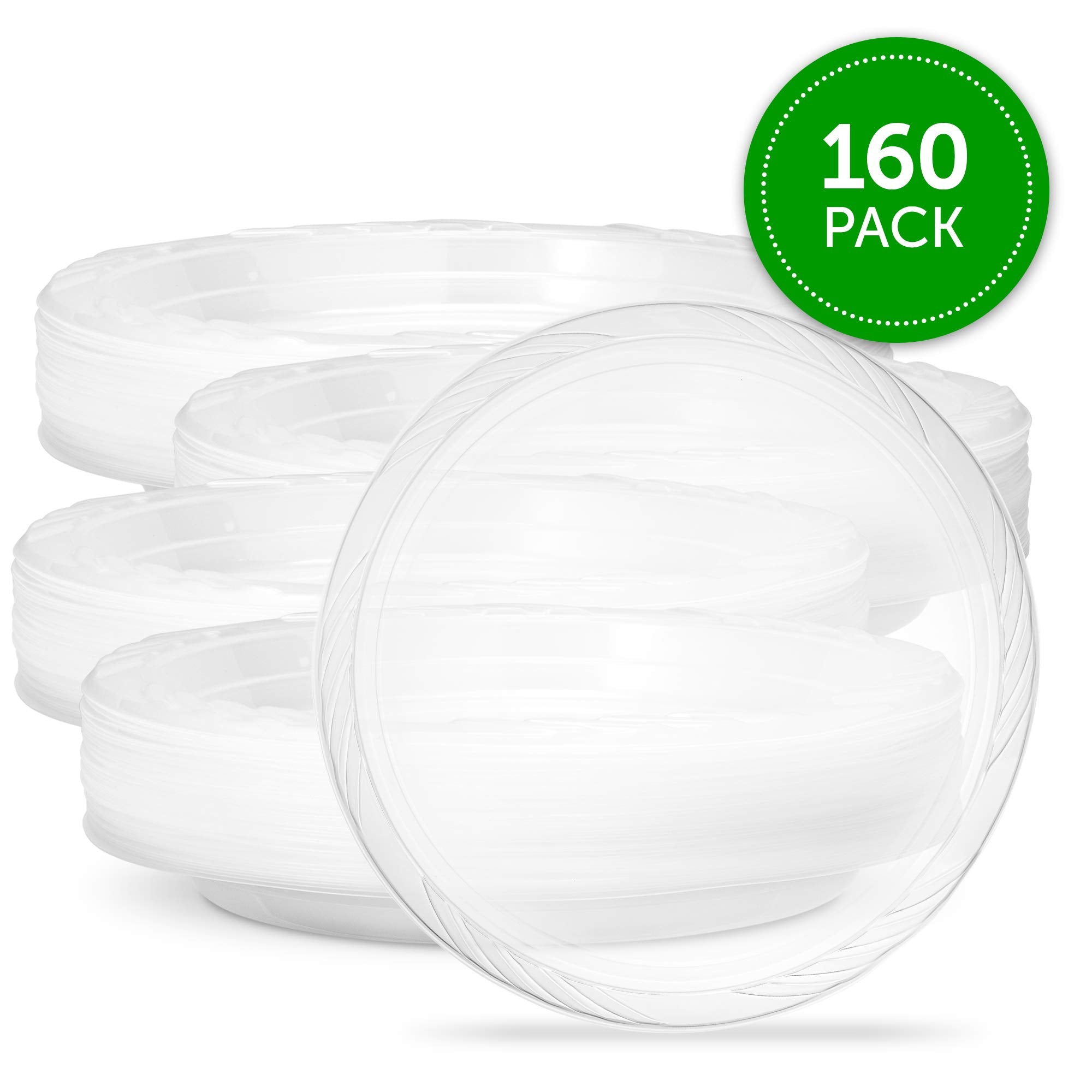 PLASTICPRO 9'' inch Premium Crystal Clear Disposable Plastic Dinnerware Party Plate Pack of 160