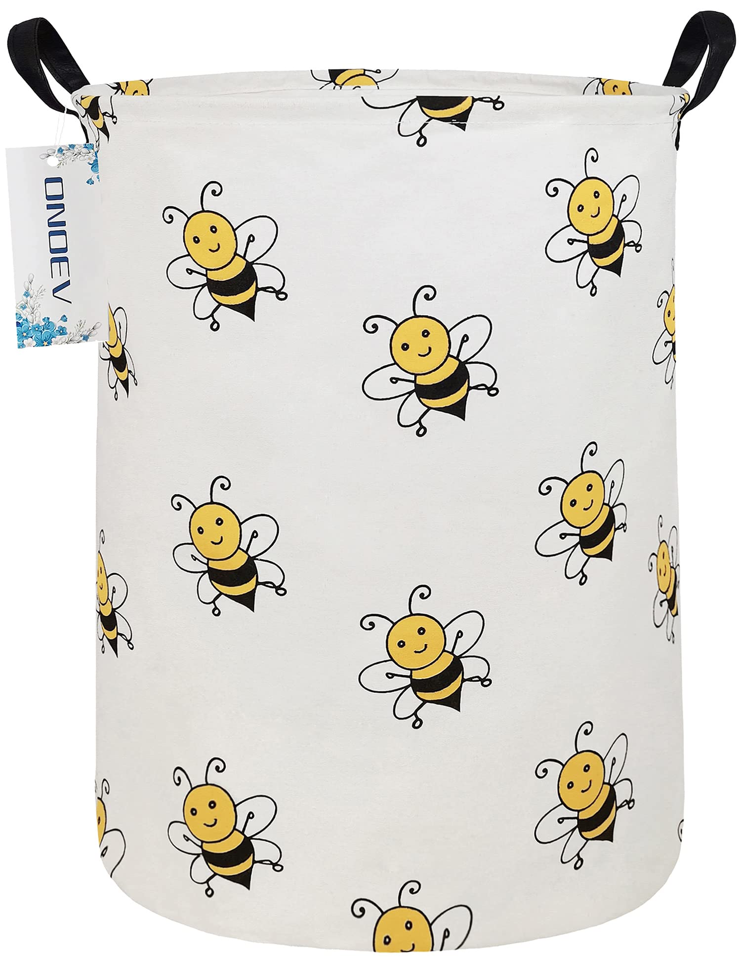 Onoev Round Folding Laundry Hamper, Canvas Basket,Nersury Hamper,Suitable For Children,Office,Bedroom,Clothes,Toys Storage(Bee)