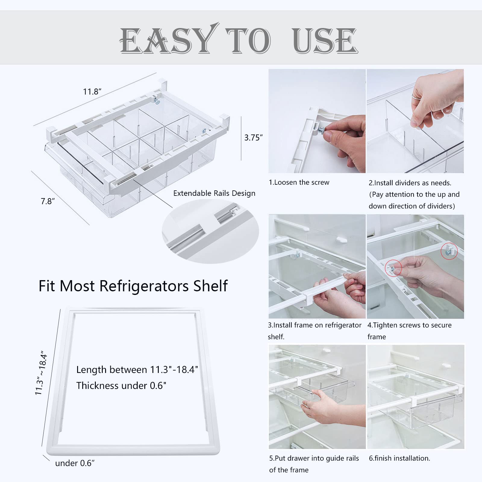 Refrigerator Organizer Bins - Clear Plastic Container Drawer For Egg Vegetable Fruit Snack Drink Food, Home Essentials Organizat