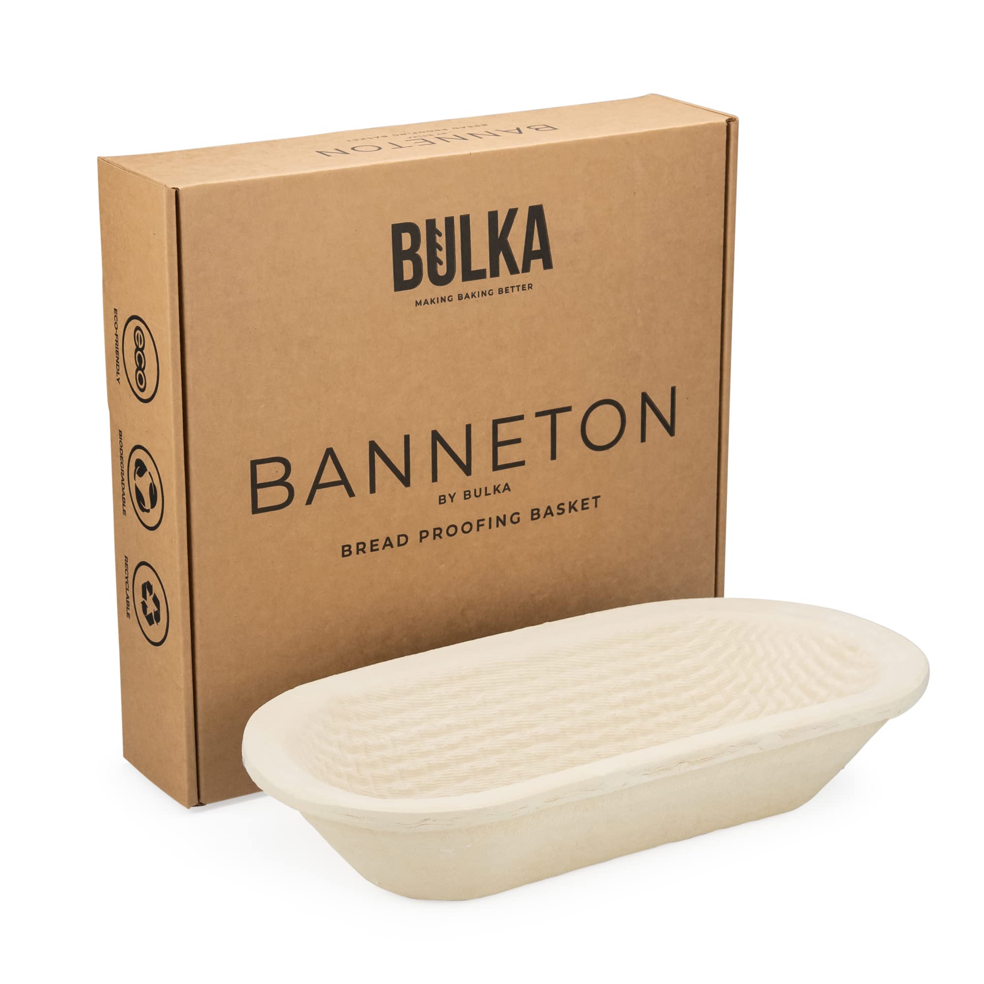 Bulka Large Oval 1kg Waffle Banneton Bread Proofing Basket Pressed Wood Pulp, Sourdough Proofing Basket - Non-Stick Brotform Sou
