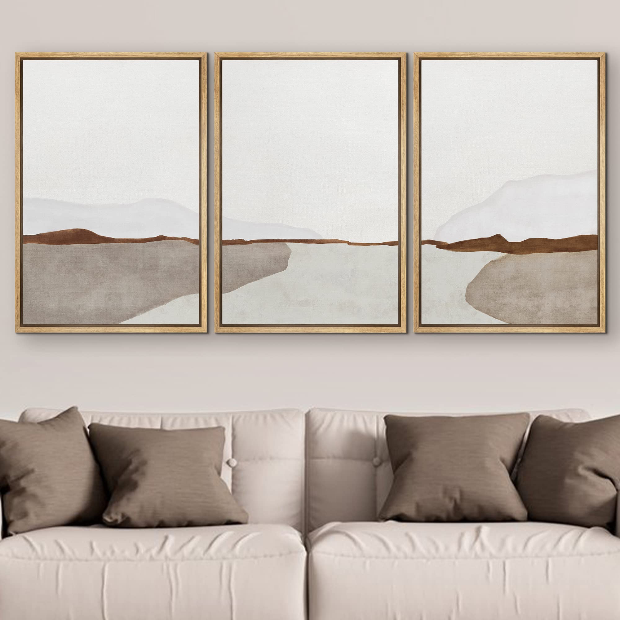 Signford Framed Canvas Print Wall Art Set Pastel Mountain Valley Landscape Abstract Shapes Illustration Modern Art Decorative Ze