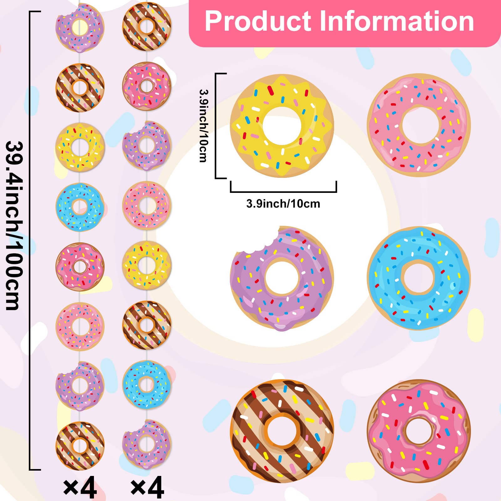 12 Packs Donut Birthday Party Banners Donut Garland Kit Donuts Hanging Swirl Donut Grow Up Party Supplies Decorations Donut Pape