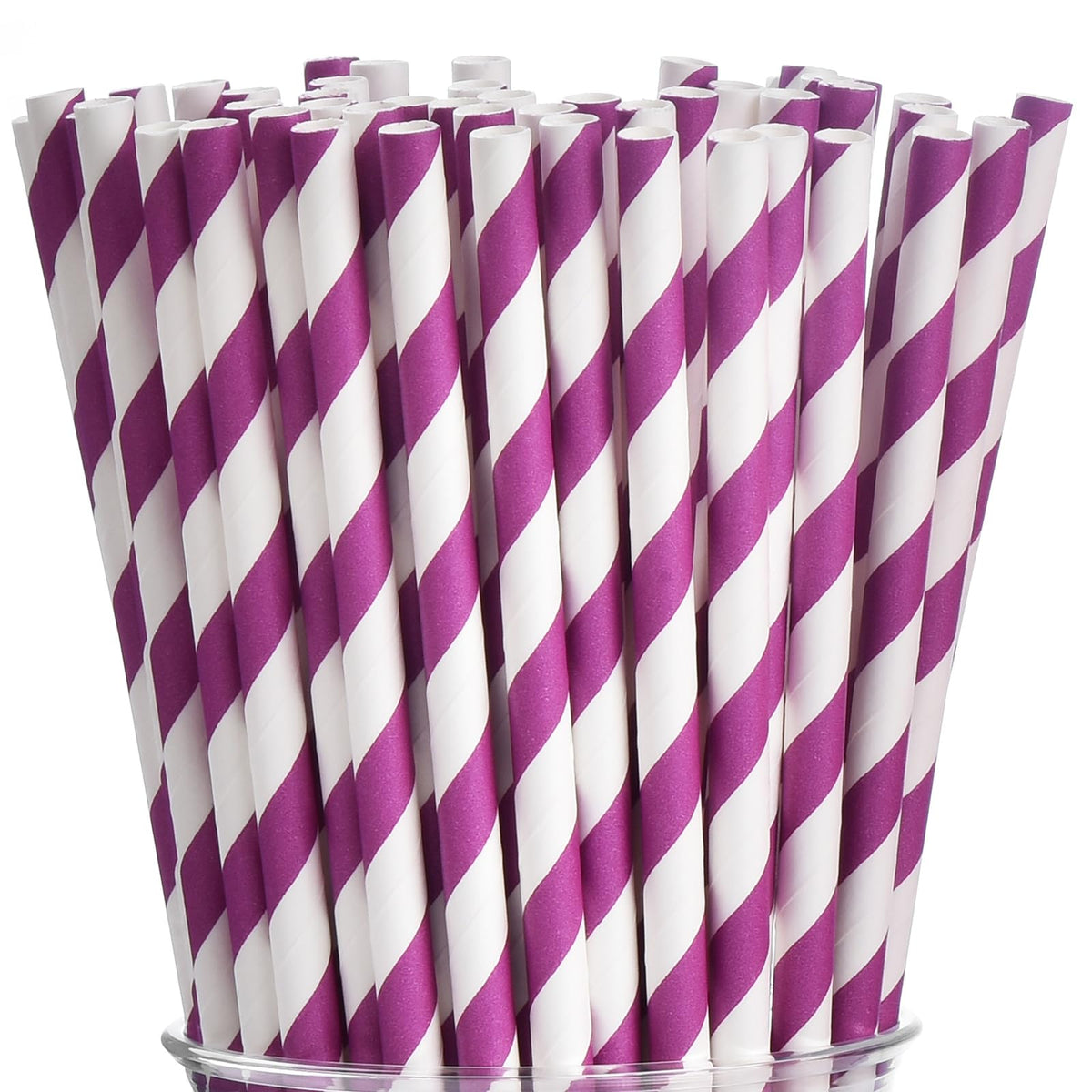 Alink 100 Purple And White Striped Paper Straws, Biodegradable Disposable Drinking Straws For Valentine'S Day, Halloween, Bridal