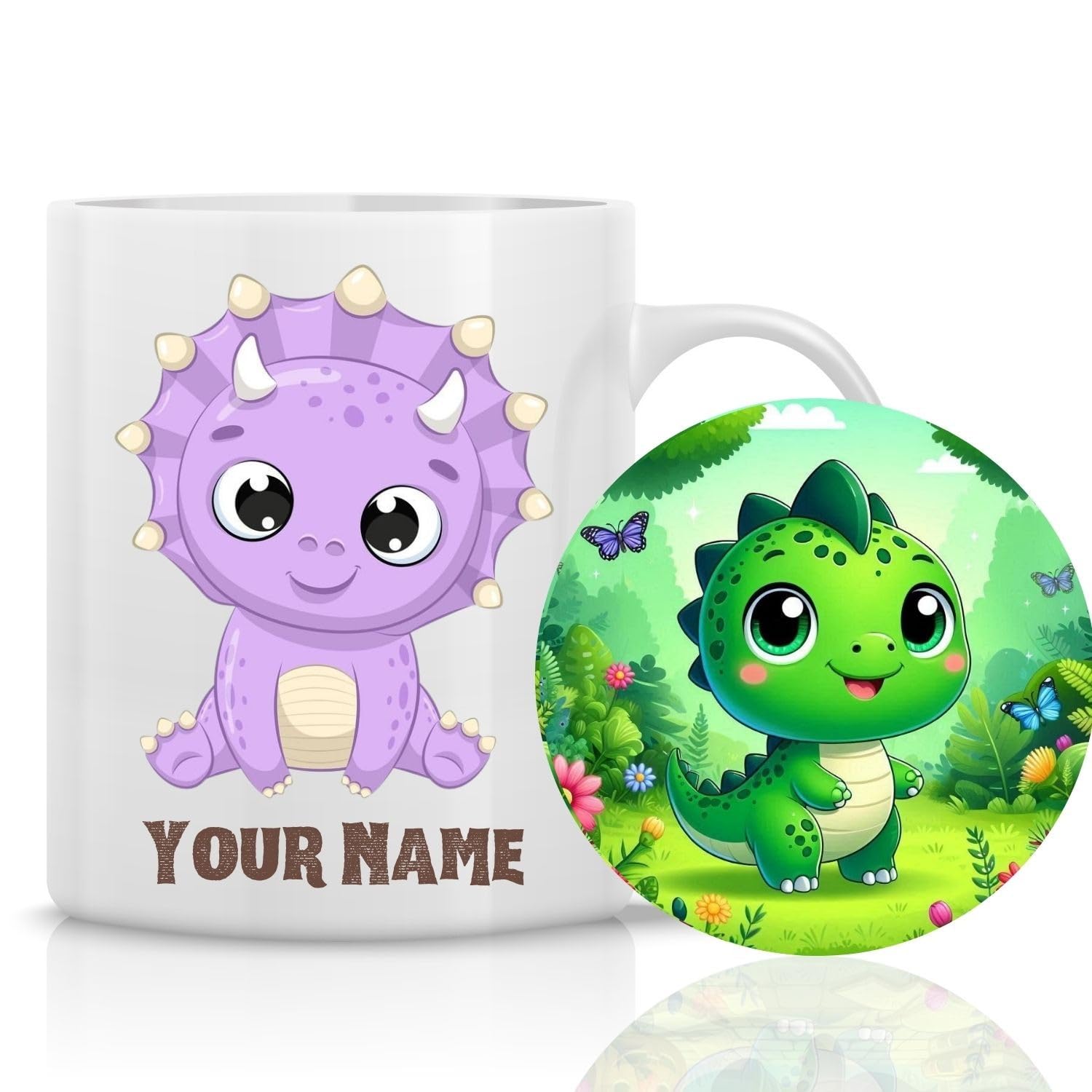 Half Engineer Gifts  HE Cute Dino Personalized Ceramic Coffee Mug | Kids Birthday Present | Daughter Day Rakhi Gift Cup for Son