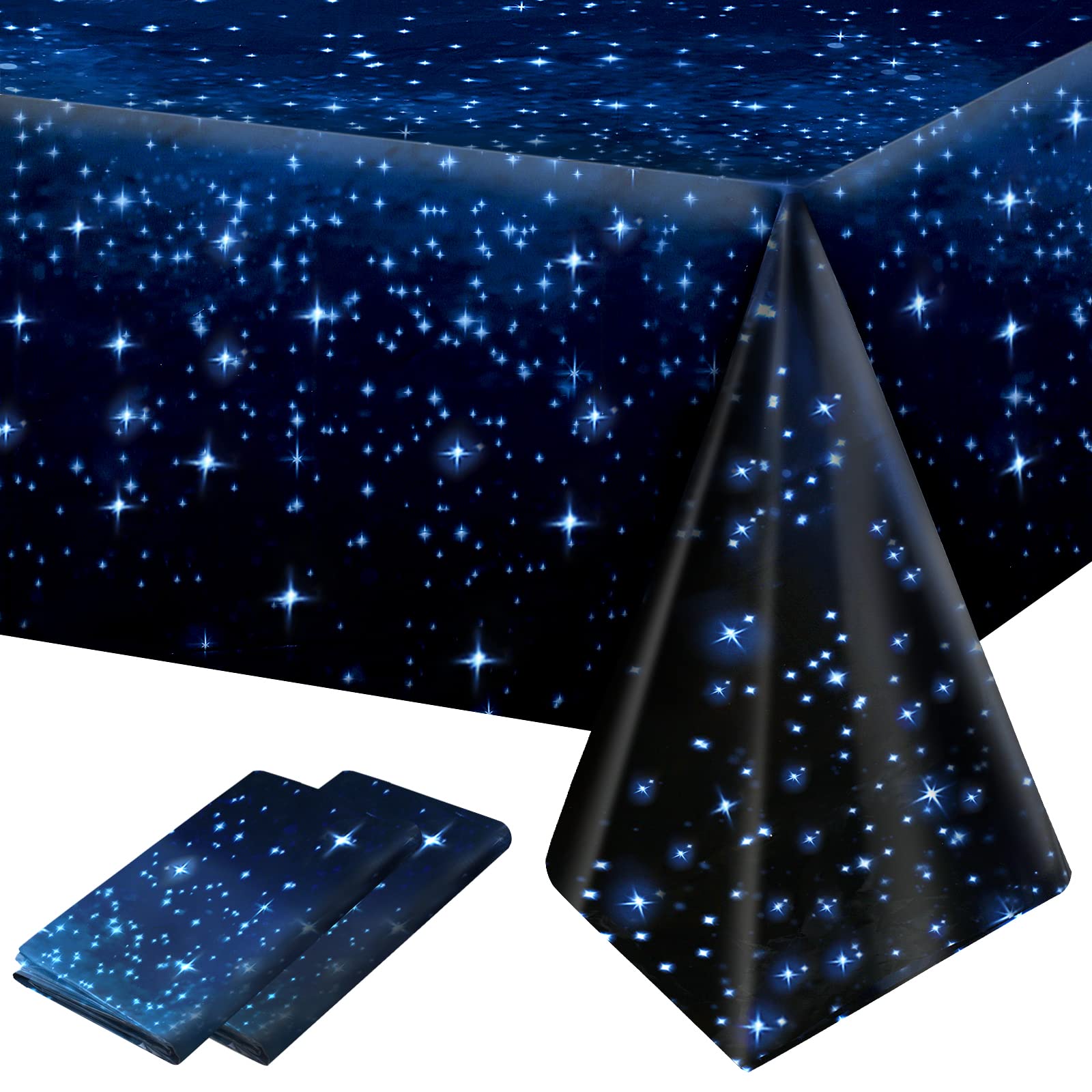 2 Pack Space Tablecloth, Plastic Galaxy Table Cloth All Printed Starry Sky, Waterproof Oil Proof Galaxy Party Tablecloth Star Ta