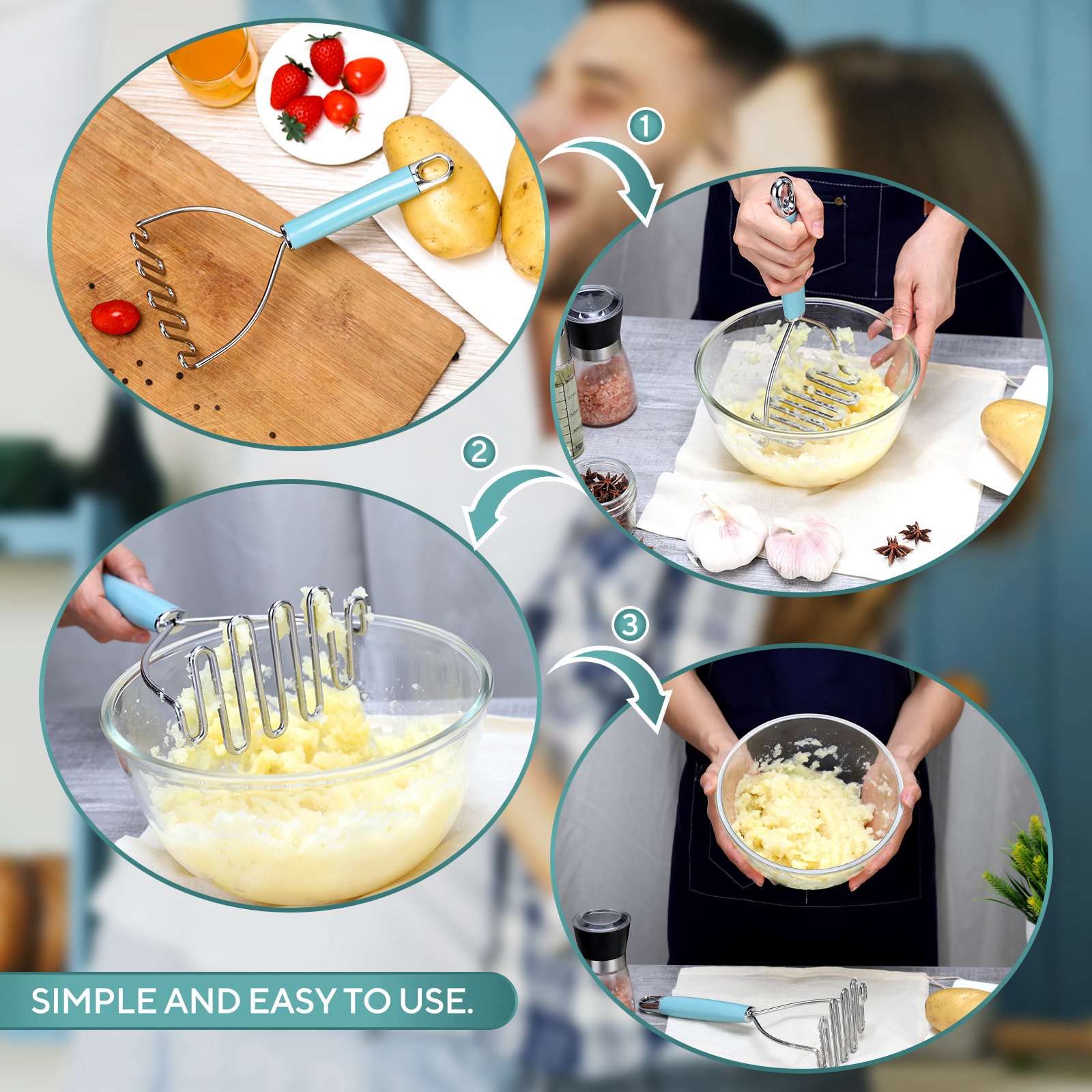 Beiya Potato Masher, Premium Masher Kitchen Tool, Heavy Duty Potato Masher Stainless Steel, Metal Wire Mashed Potatoes Masher Fo