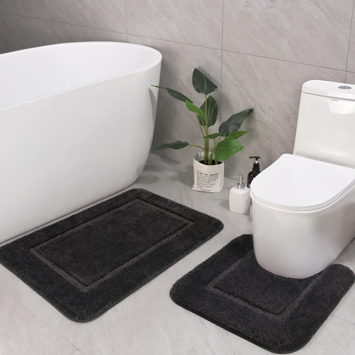 Lochas Bathroom Rug Set Dark Grey, Soft Bath Rug Set 2 Piece Set, Toilet Mat U-Shaped 20X20 And 34X20 Bathroom Rugs, Quickly Dry