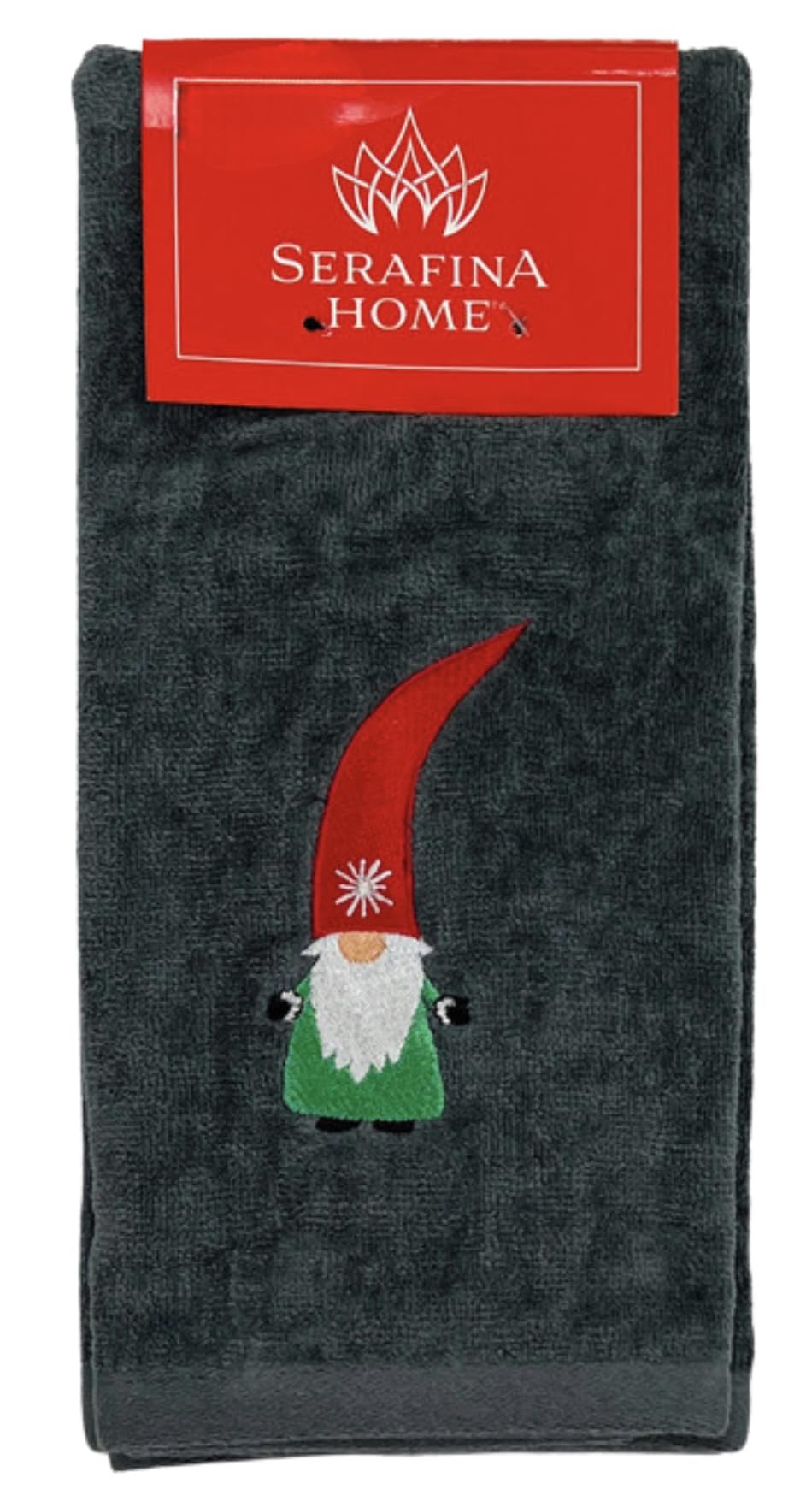 Christmas Guest Hand Towels: Grey Plush Terry Cotton Embroidered Spritly Gnome