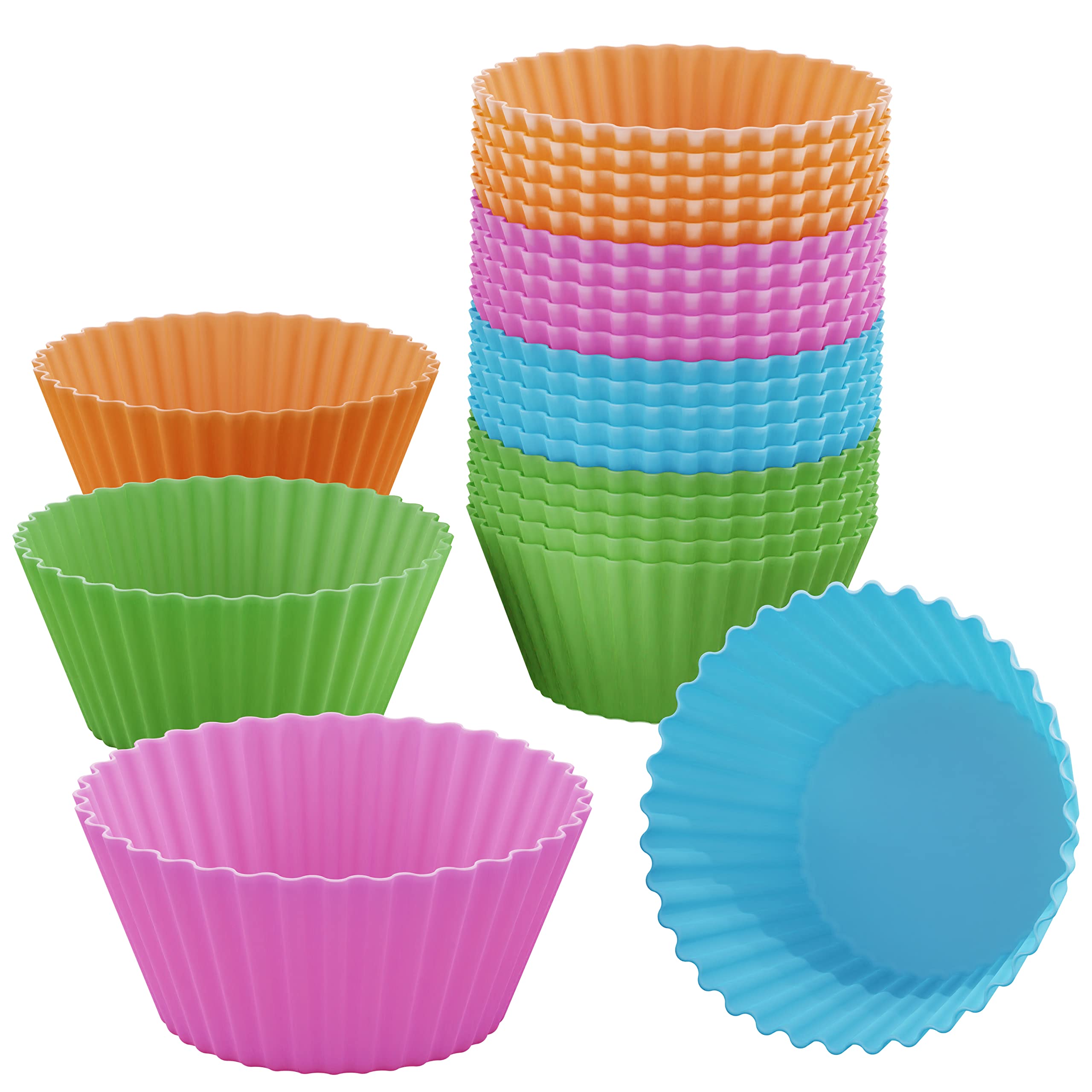 Bakerpan Silicone Muffin Cups - Reusable Cupcake Liners For Baking - Set Of 24 Silicone Cupcake Molds - Premium Reusable Cupcake