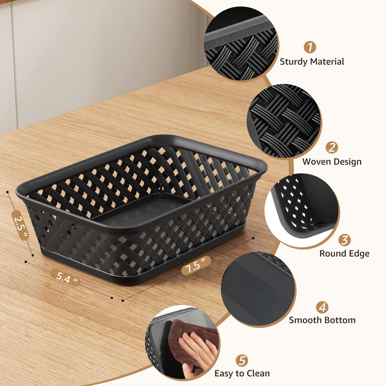 Maxgear Organization And Storage 3 Packs, Plastic Storage Bins Organizer Bins, Woven Baskets For Storage, Plastic Baskets With H