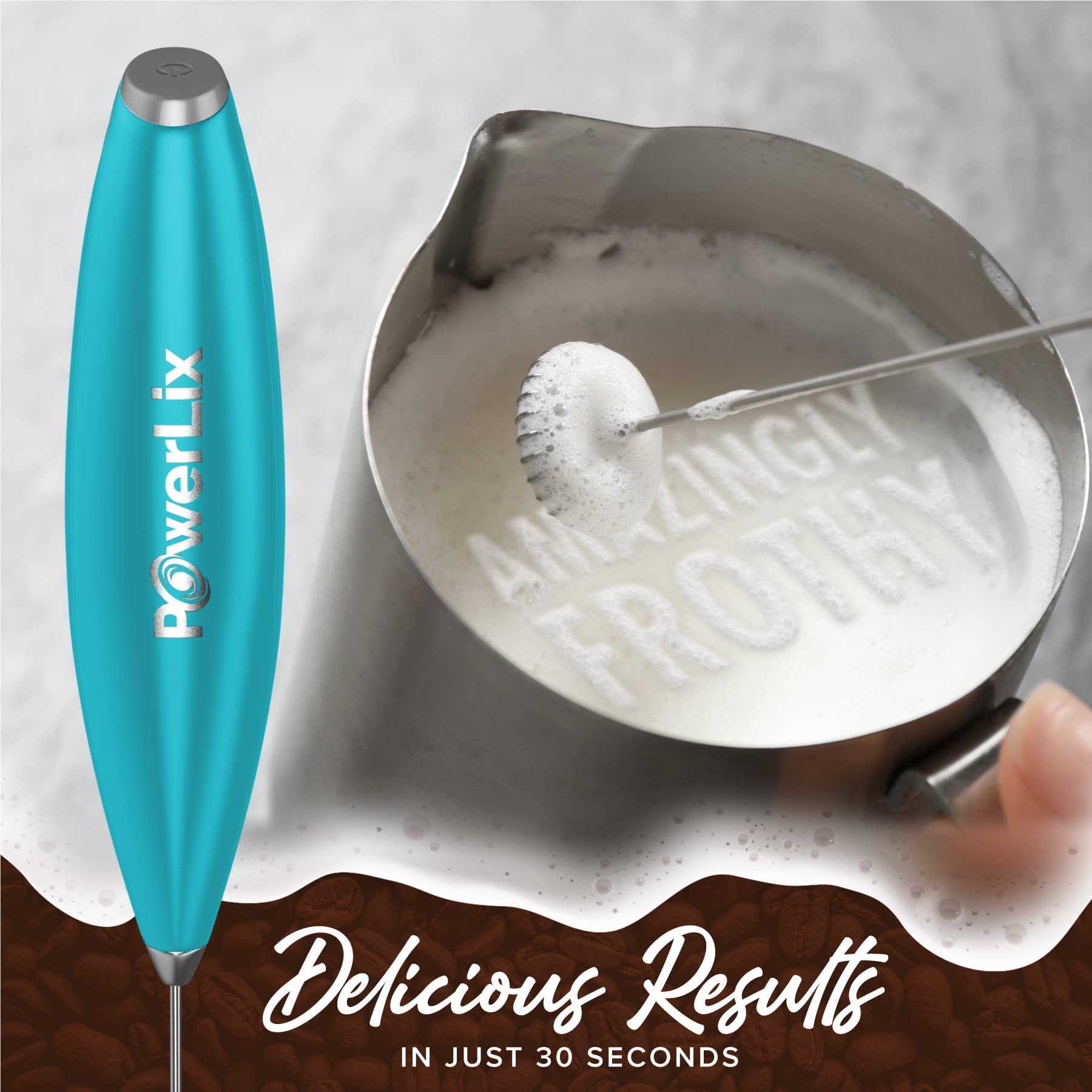 Powerlix Milk Frother Handheld Battery Operated Electric Whisk Beater Foam Maker For Coffee, Latte, Cappuccino, Hot Chocolate, D