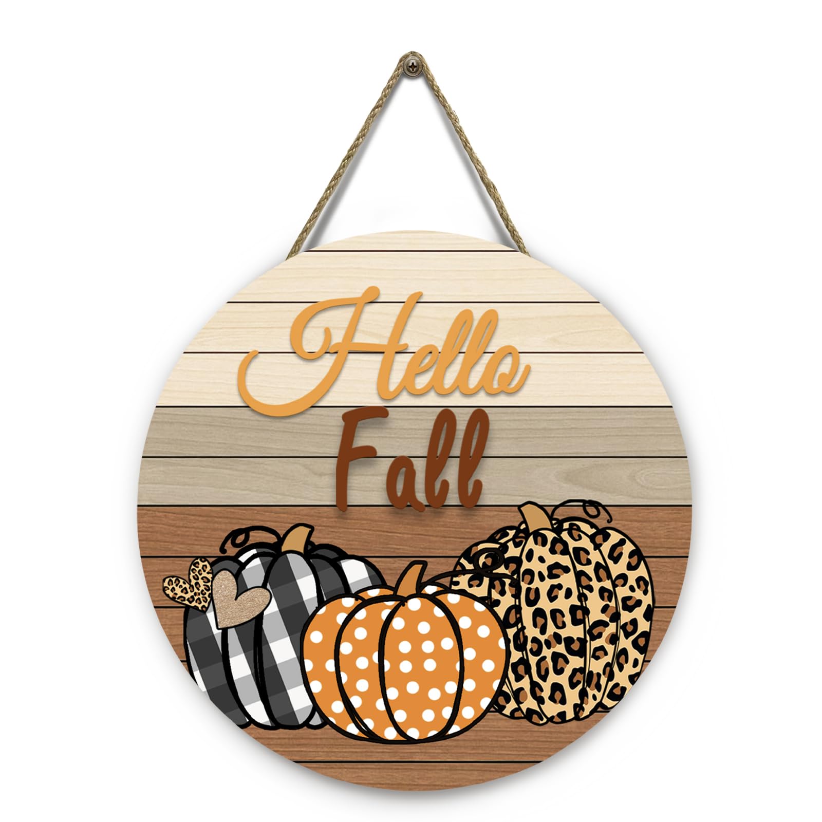 Dacawin Hello Fall Pumpkin Wooden Door Signs Autumn Harvest Sign Front Door Decor Plaid Pumpkin Farmhouse Door Hanger Decoration