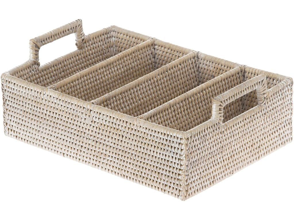 Kouboo Lo Jolla Rattan Flatware Tray, White Wash