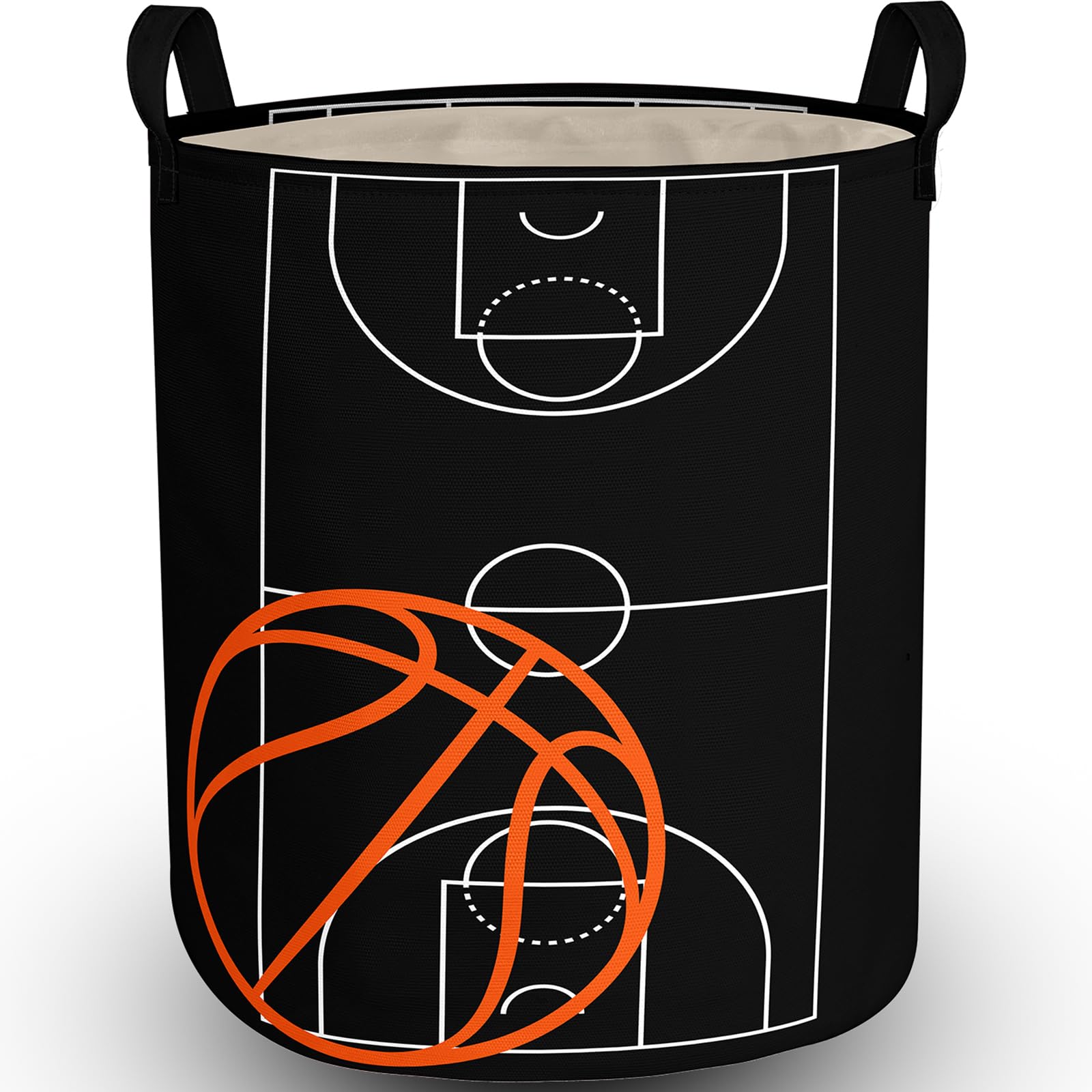 Basketball Kids Laundry Basket With Lining Waterproof Oxford Boys Girls Laundry Hamper Black Ball Clothes Storage Bucket Toy Org