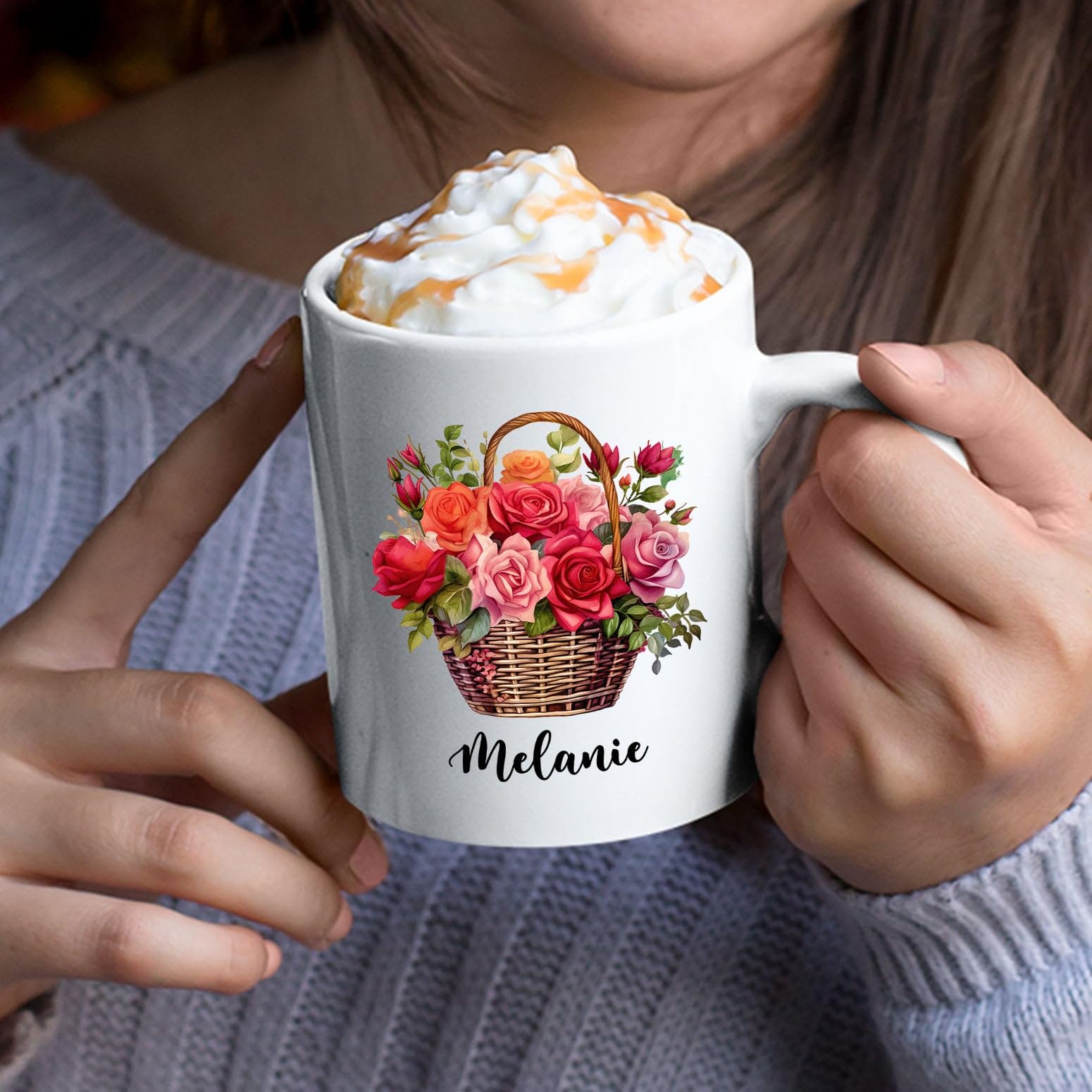 Custom Rose Gift, Customized Rose Coffee Mug Present, Roses Tea Cup, Personalized Flowers Ceramic Cup with Name, Floral Lover Mu