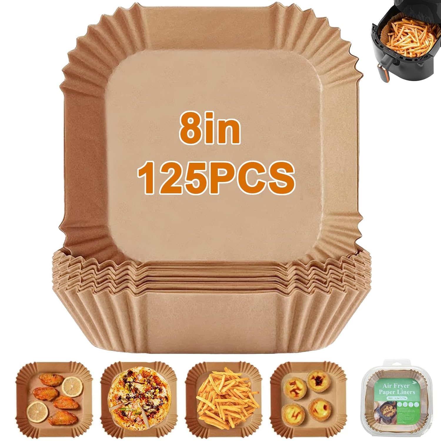 125Pcs Air Fryer Paper - 8 Inch Square Disposable Parchment Paper, Non-Stick & Oil-Proof, Heat Resistant Baking For Air Fryer, O