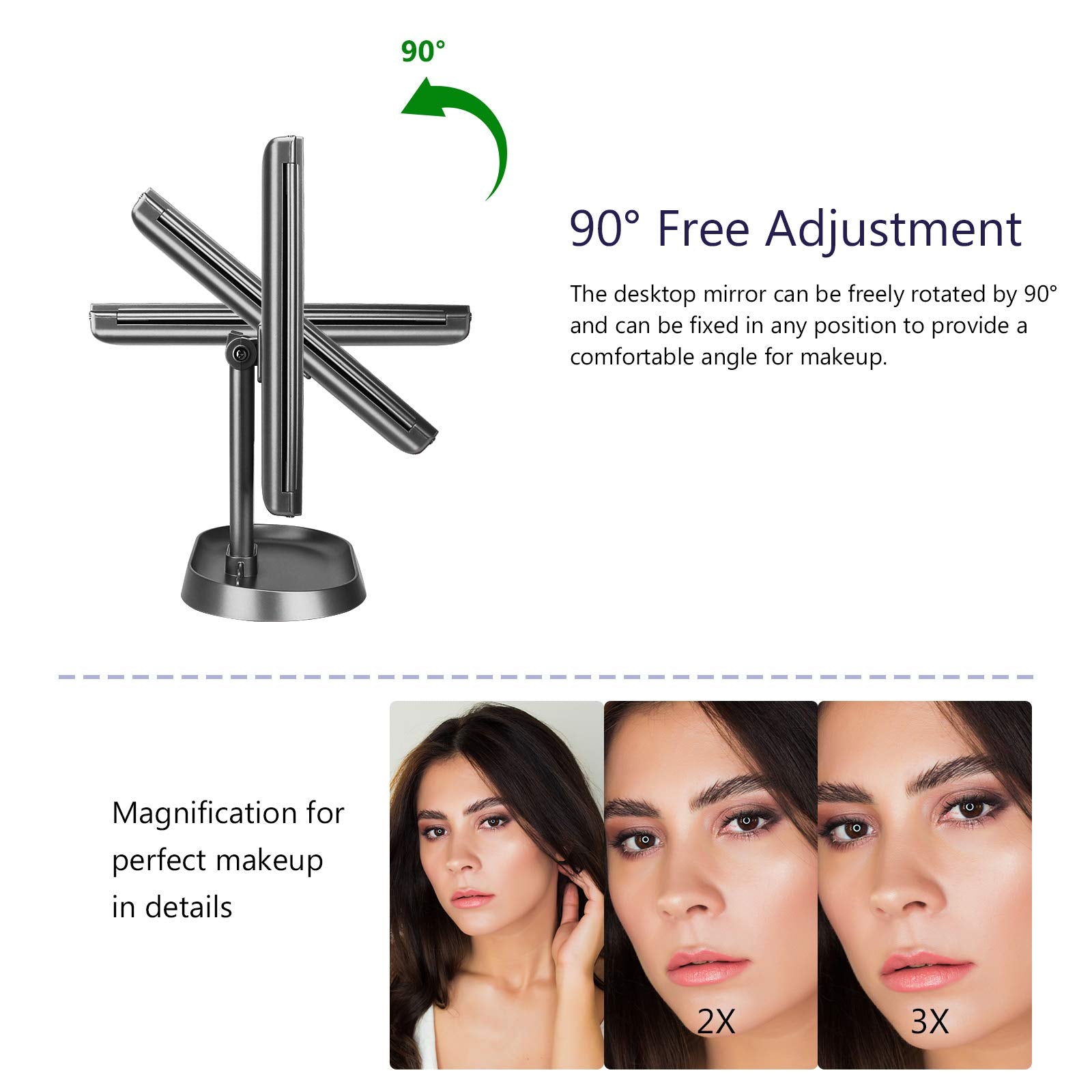 deweisn Trifold Lighted Vanity Makeup Mirror with 21 LEDs Lights 1x/2x/3x Magnification and Touch Screen Dimming Two Power Supplies Makeup Mirror  Gift for Women