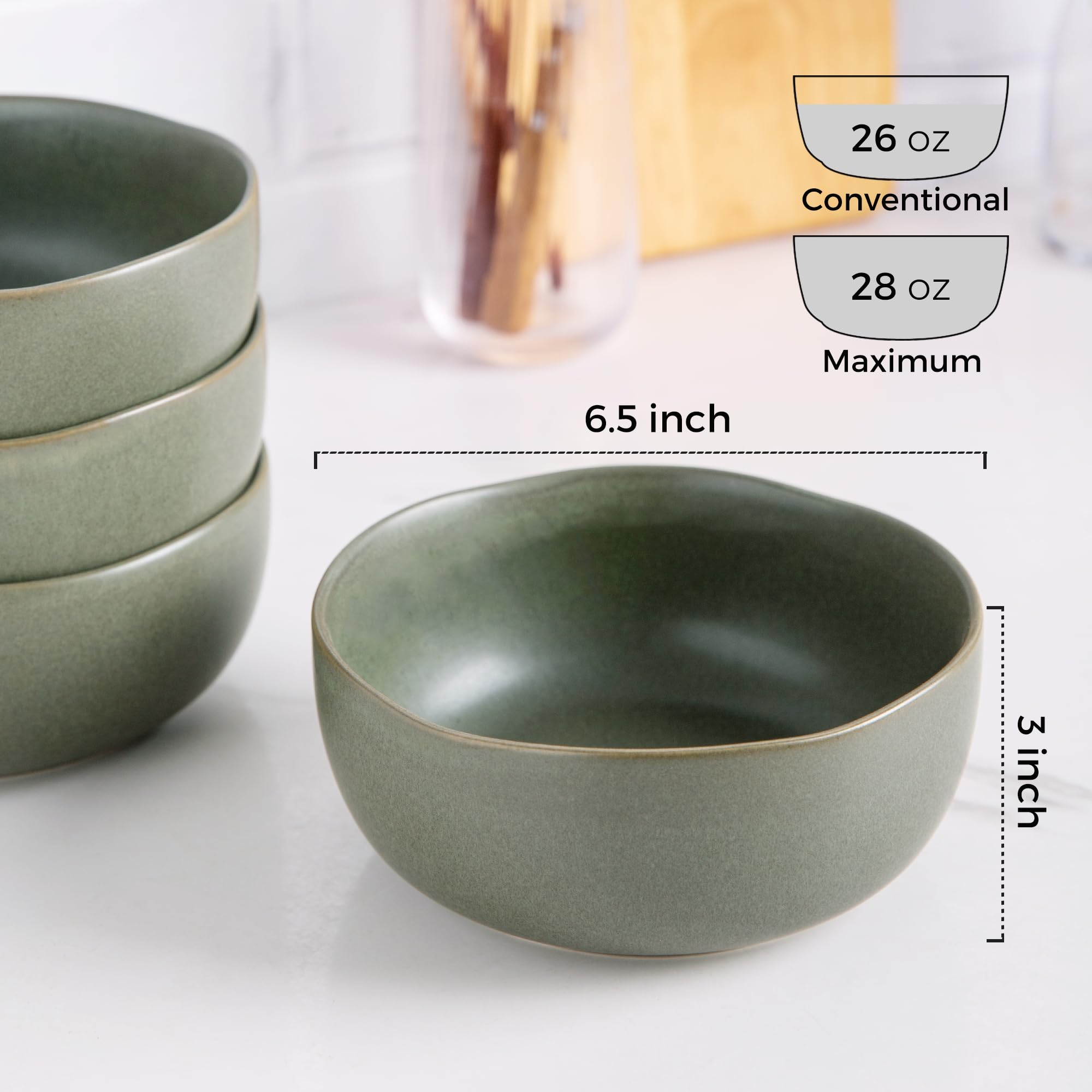 Amorarc Stoneware Cereal Bowls For Kitchen, 28Oz Large Ceramic Soup Bowls Set Of 4 For Meal,Snacks,Soup, Oven, Microwave&Dishwas