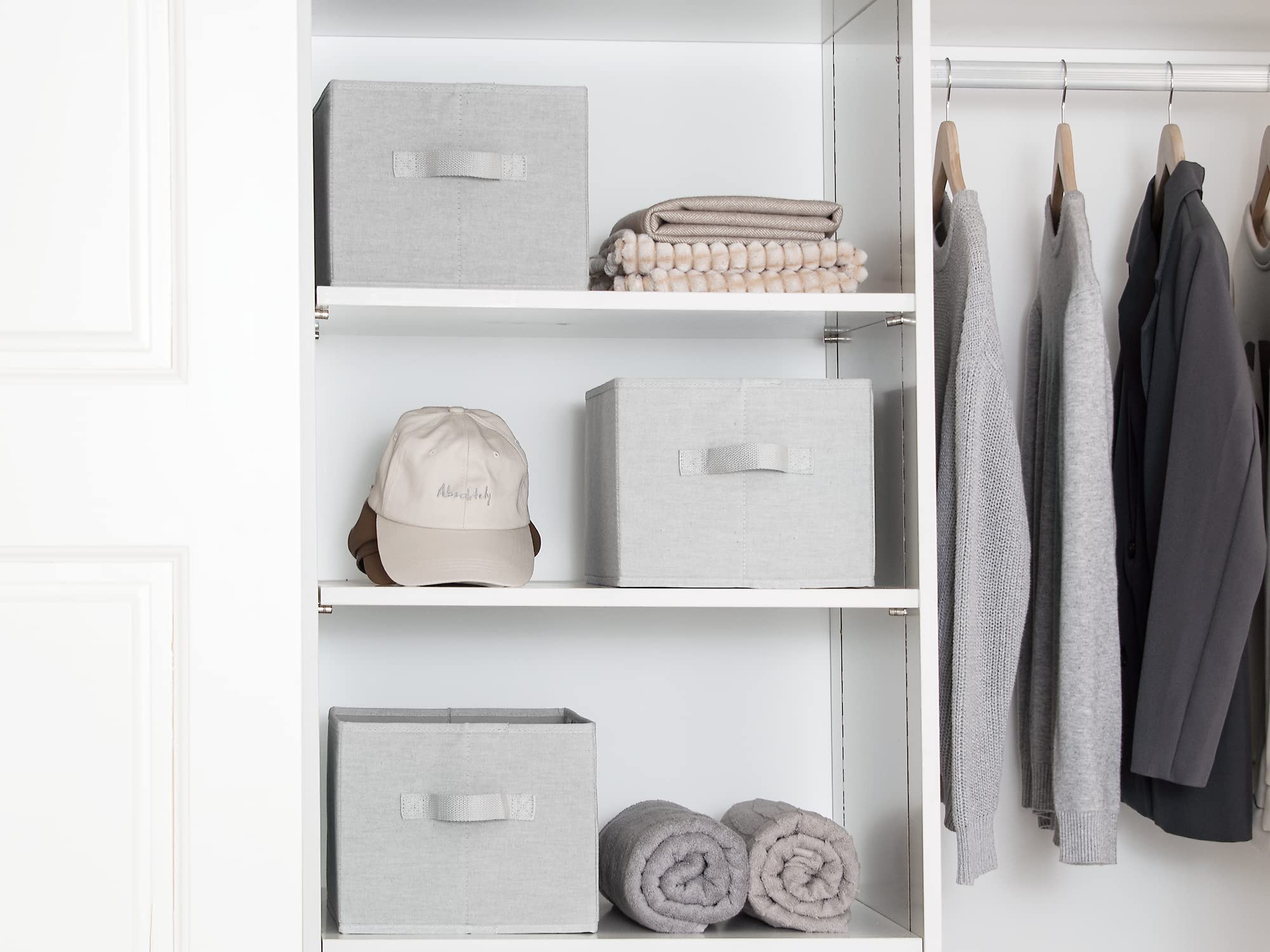Storageworks Storage Baskets For Shelves, Foldable Storage Bins With Handles, Fabric Closet Bins For Organization, Light Grey, 3