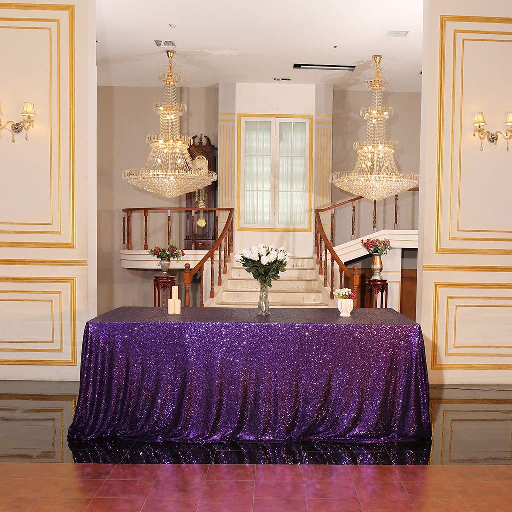Eternal Beauty Purple Sequin Tablecloth 60 X 102-Inch Sparkly Overlay Rectangle Glitter Table Cover For Wedding Party Birthday D