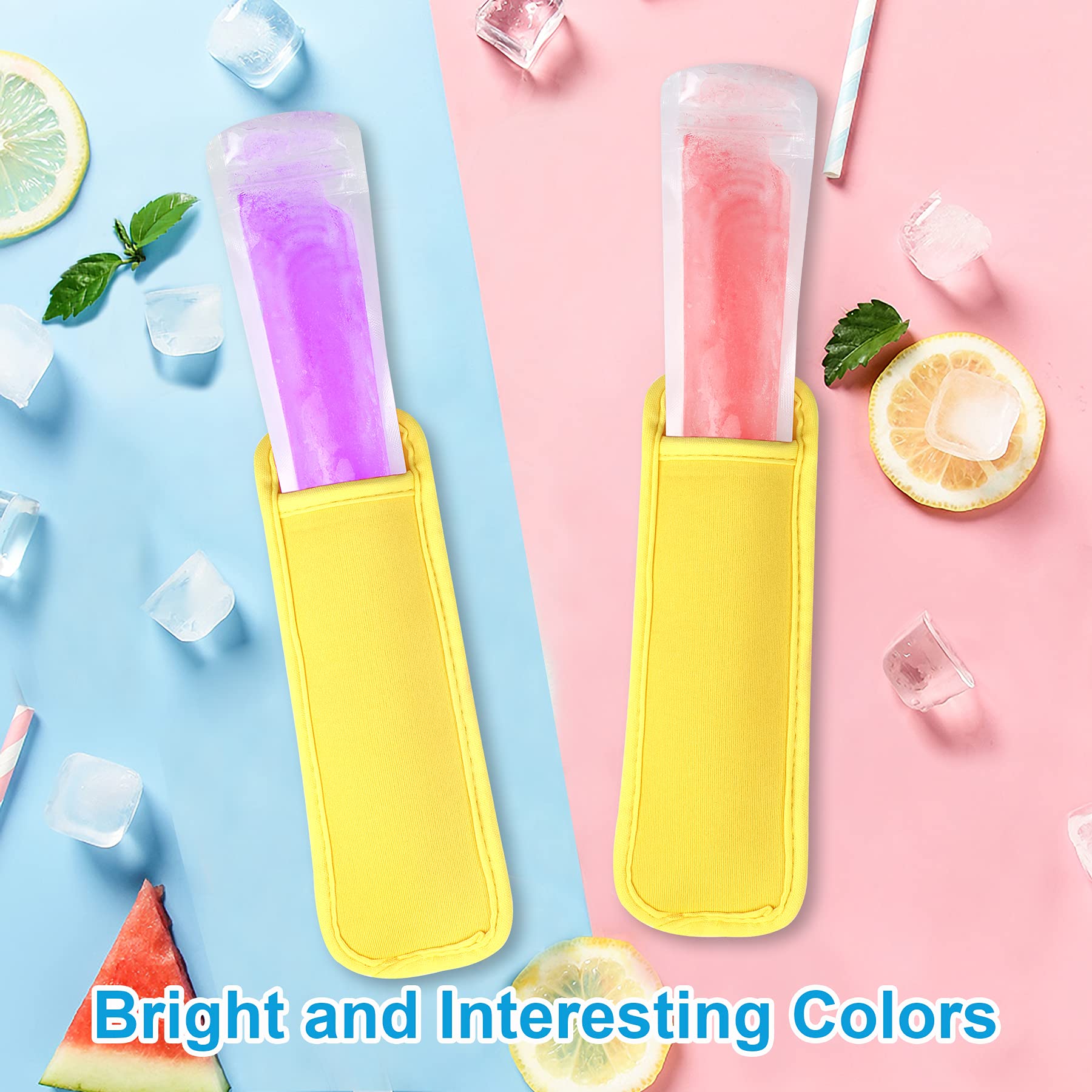 Janyun 24 Pack Reusable Popsicle Bags Ice Pop Sleeves Antifreezing Holder Sleeves (Yellow)