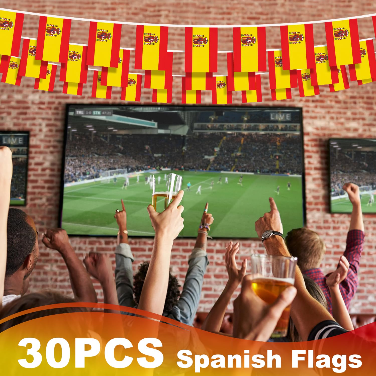 Spain String Flag Pennant Banner, Small Mini Spanish Flags Bunting Banner, National Country Decoration For School, Party, Sports