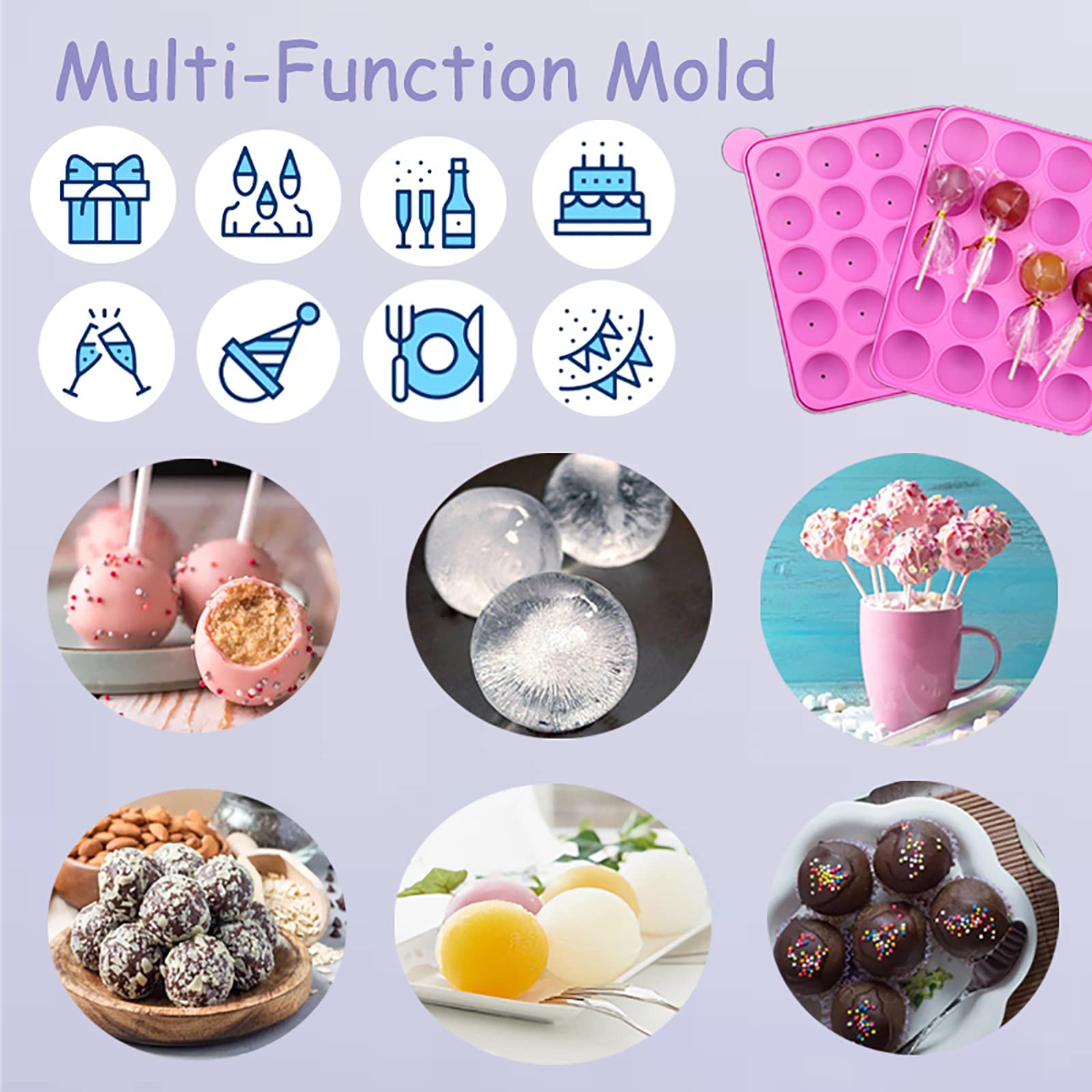 JAMCARI Cake Pop Mold - 20 Cavity Silicone Baking Mold with Gift Bags & Decorating Pen - Metallic
