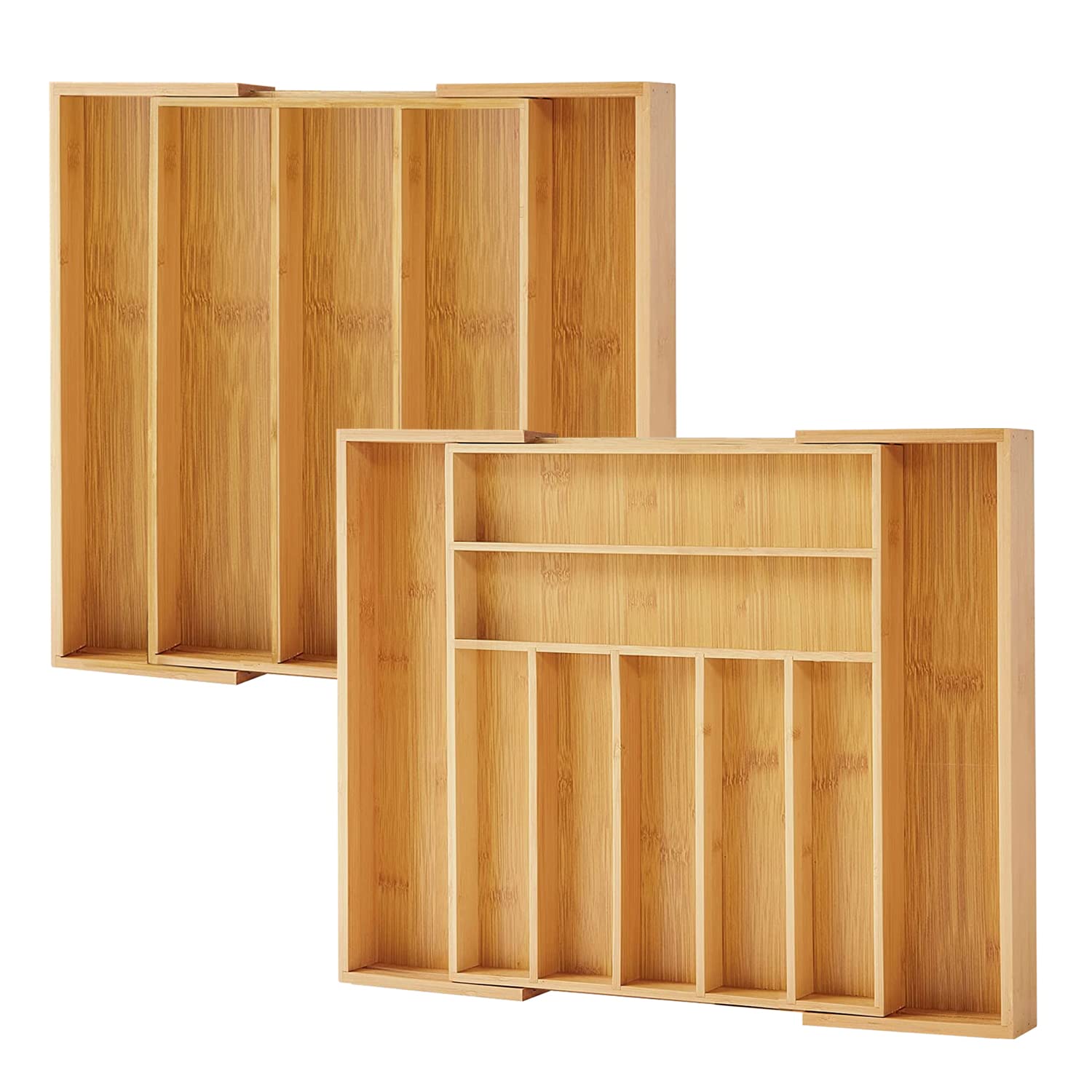 Purawood Large Premium Bamboo Silverware Organizer, 2 Pack - Expandable Kitchen Drawer & Utensil Organizer, 17.5'' X 19.75'' Cut