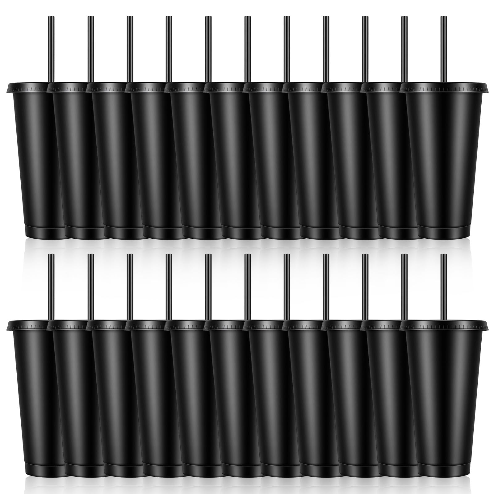 Meyeyaia 24 Pack 24oz Black Reusable Plastic Tumblers with Lids and Straws Bulk, Cold Drink Iced Coffee Cups for Travel, Outdoor