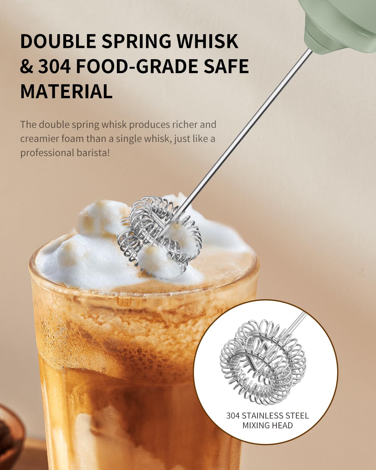 CIRCLE JOY Rechargeable Milk Frother Hanheld, Dual Ring Electric Coffee Frother, Portable Hand Frother Wand Drink Mixer for Matc