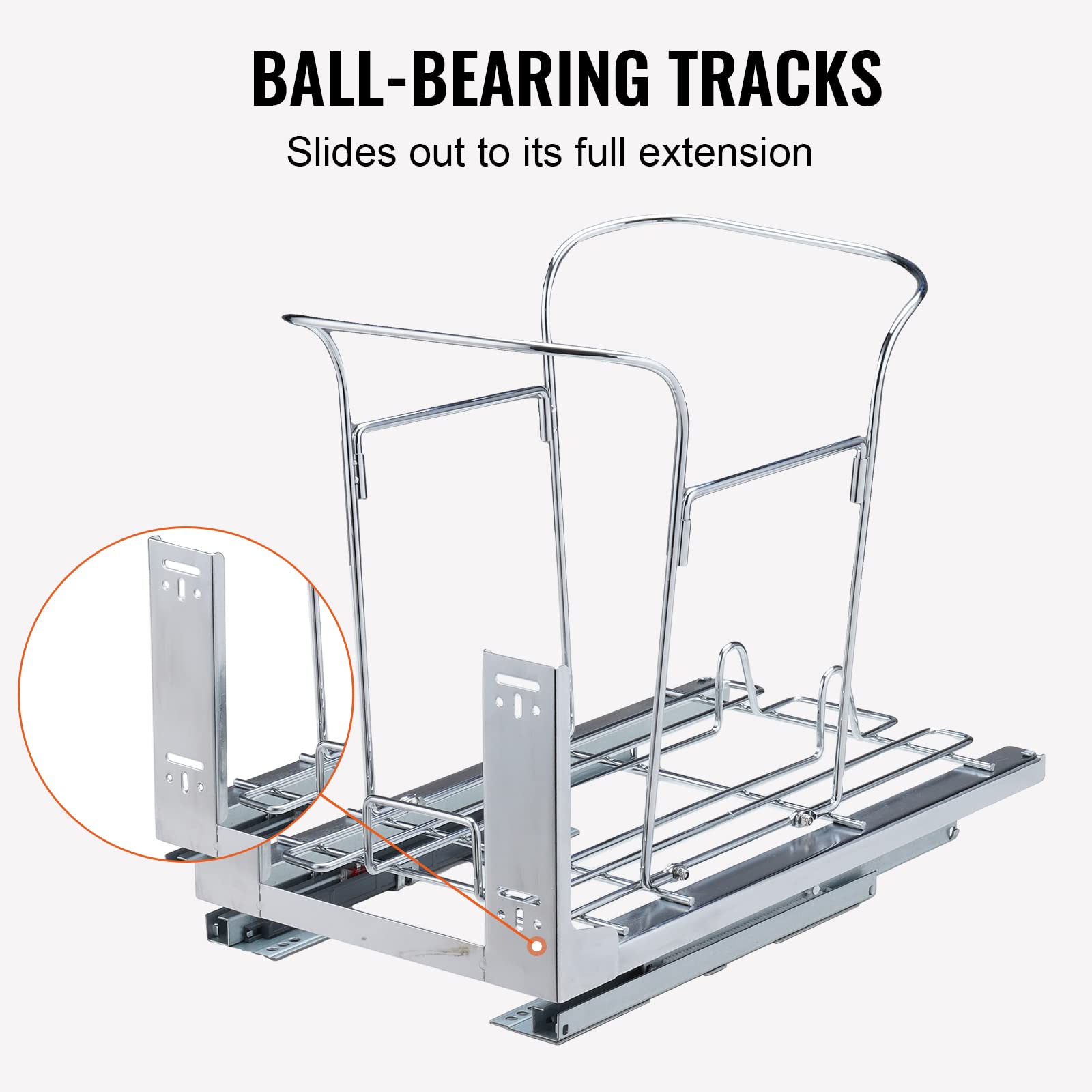 Vevor Pull-Out Trash Can, 35L Single Bin, Under Mount Kitchen Waste Container With Soft-Close Slide, 110Lbs Load Capacity & Door