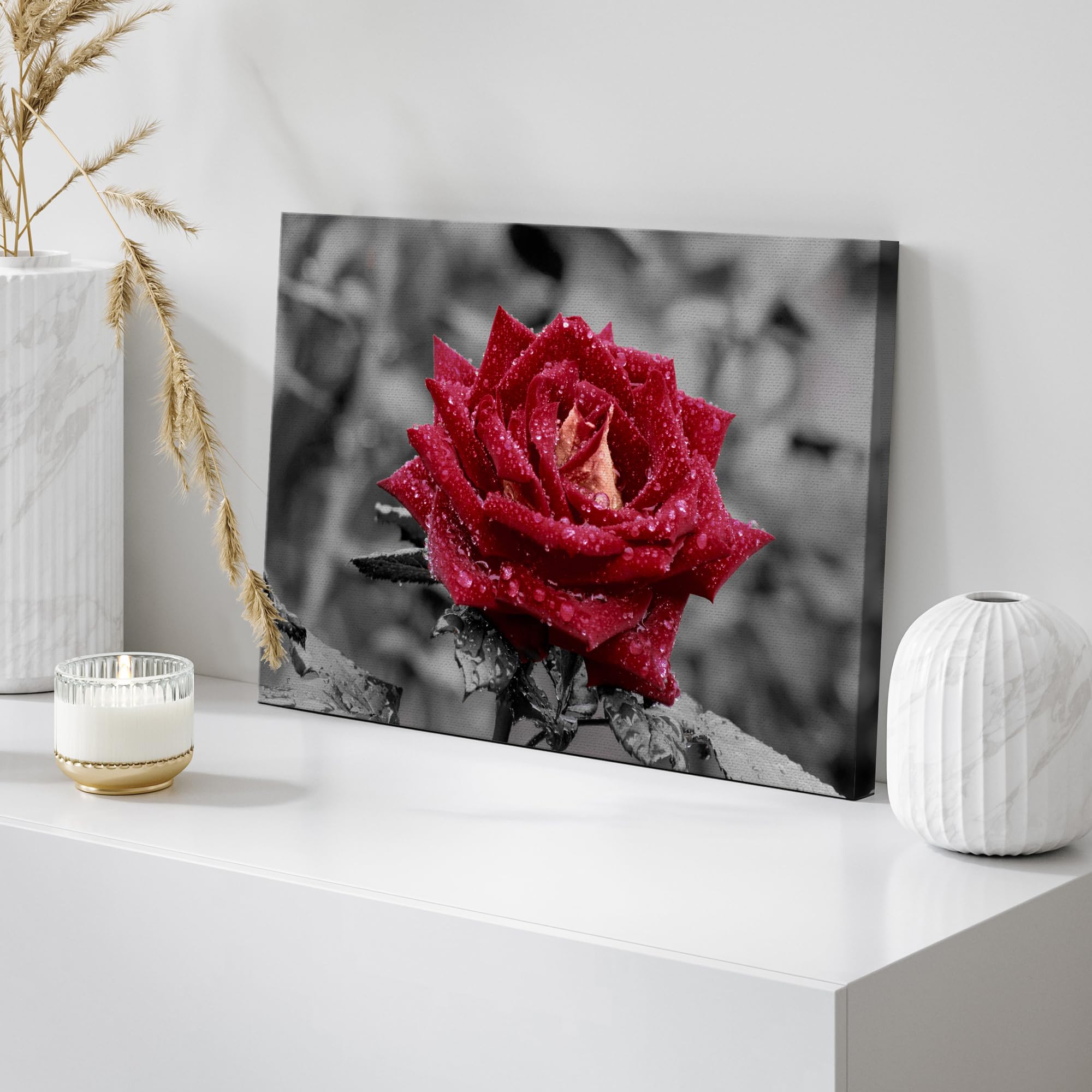Wall26 Canvas Print Wall Art Red Rose Close Up With Water Droplets Floral Botanical Photography Modern Art Rustic Scenic Relax/C