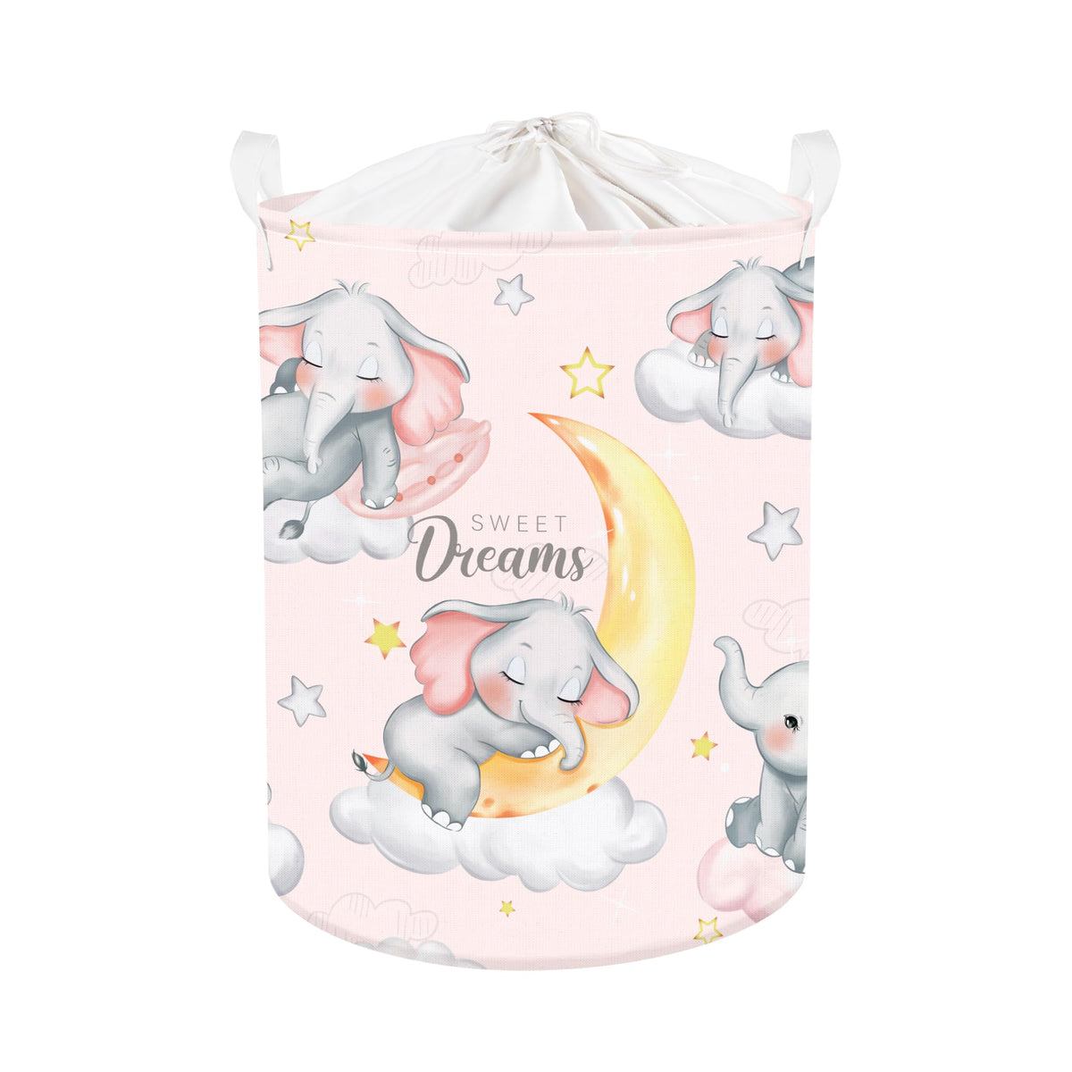 Clastyle Sleeping Elephant Kid Laundry Basket Pink Baby Girls Clothes Hamper For Nursery Collapsible Star Moon Towel Toy Storage