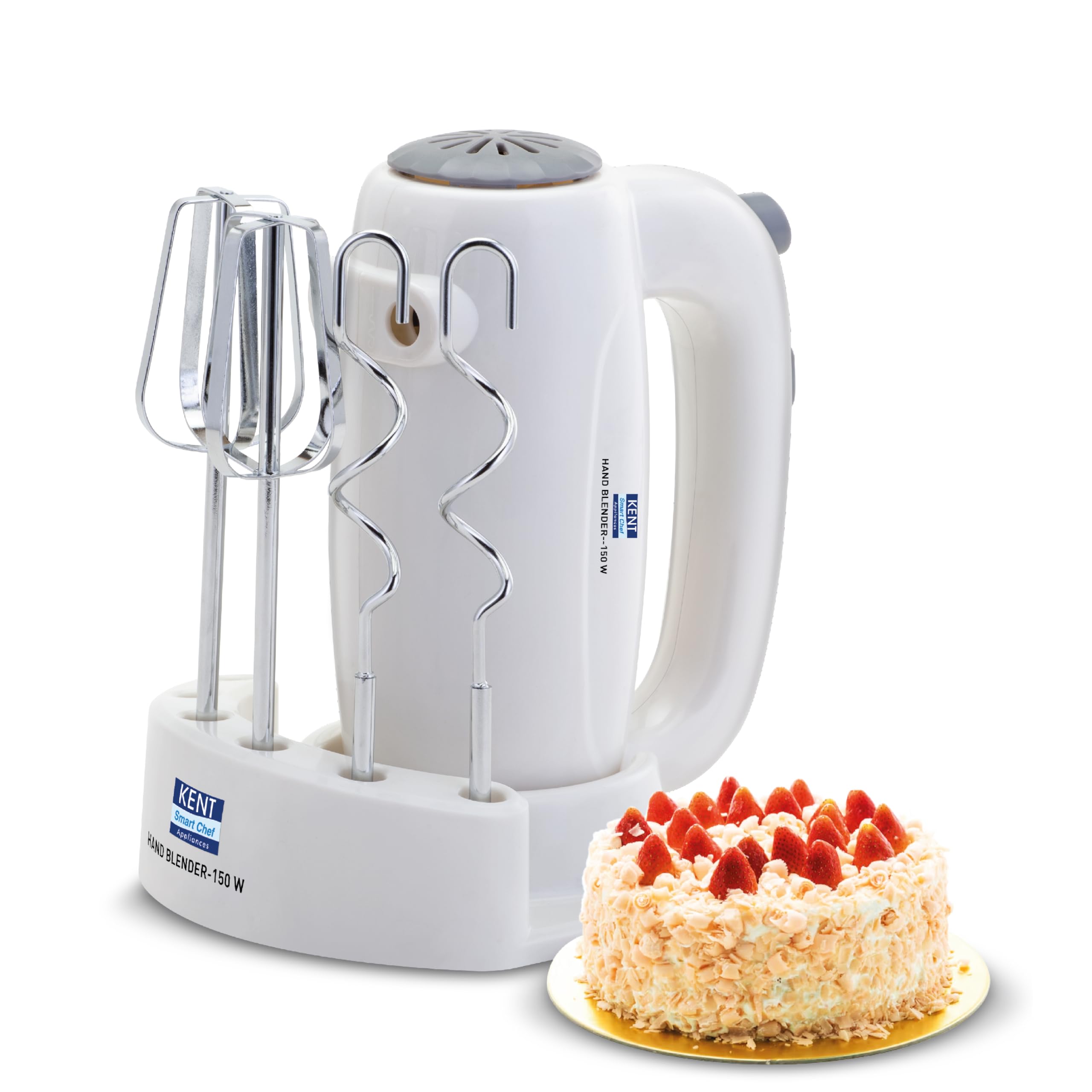 Kent 150W, 5 Speed Control, Copper Motor, Multiple Beaters, Overheating Protection, Food Grade Plastic Body Hand Blender (White)