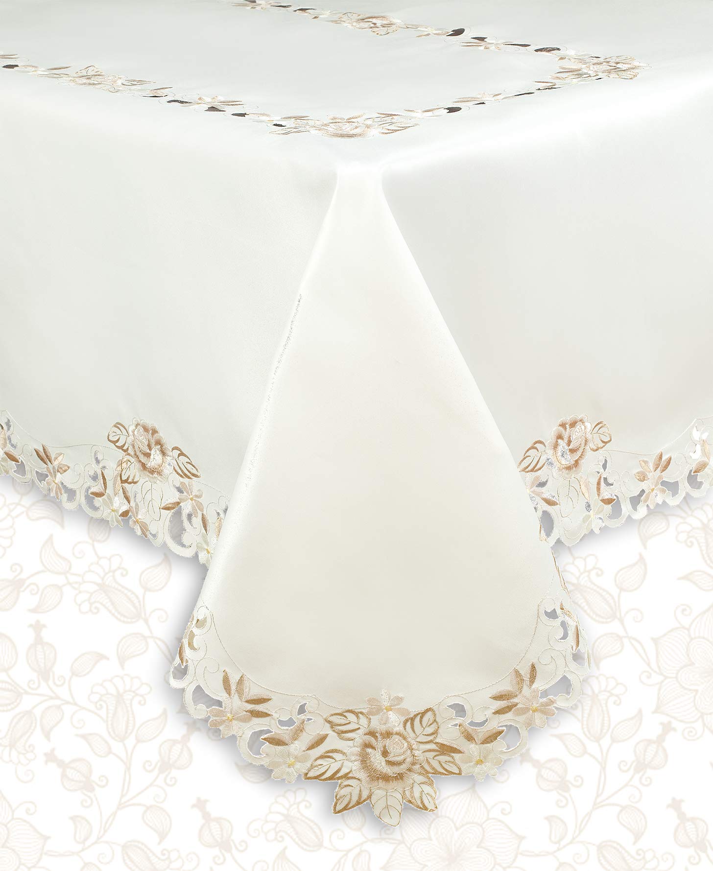 Light Beige Table Cloth - Rectangle Lace Linen Tablecloth Intricate Cutouts Embroidery - Perfect For Kitchen Dining Room Table H