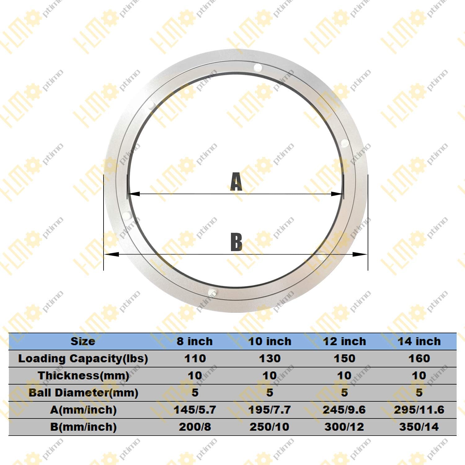 Hlmoptimo Lazy Susan Bearing 12 Inch Aluminum Turntable Ball Bearing, Heavy Duty Turner Bearing Silent Turntable Bearing Swivel