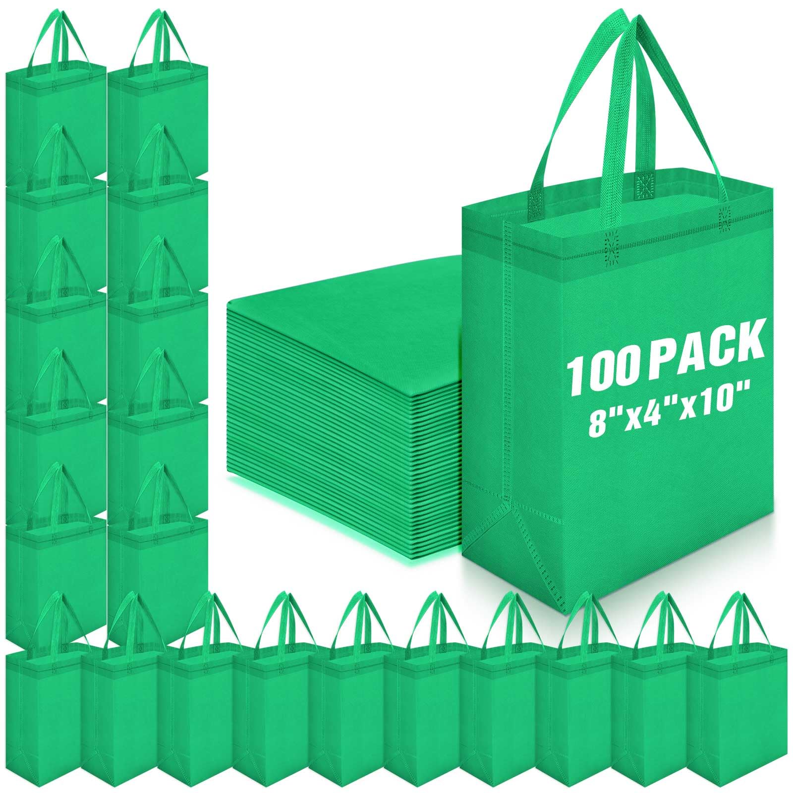 Windyun 50 Pcs Reusable Tote Bag Bulk 8 x 4 x 10 Inch Non Woven Shopping Bag with Handle Christmas Reusable Grocery Gift Tote(Gr