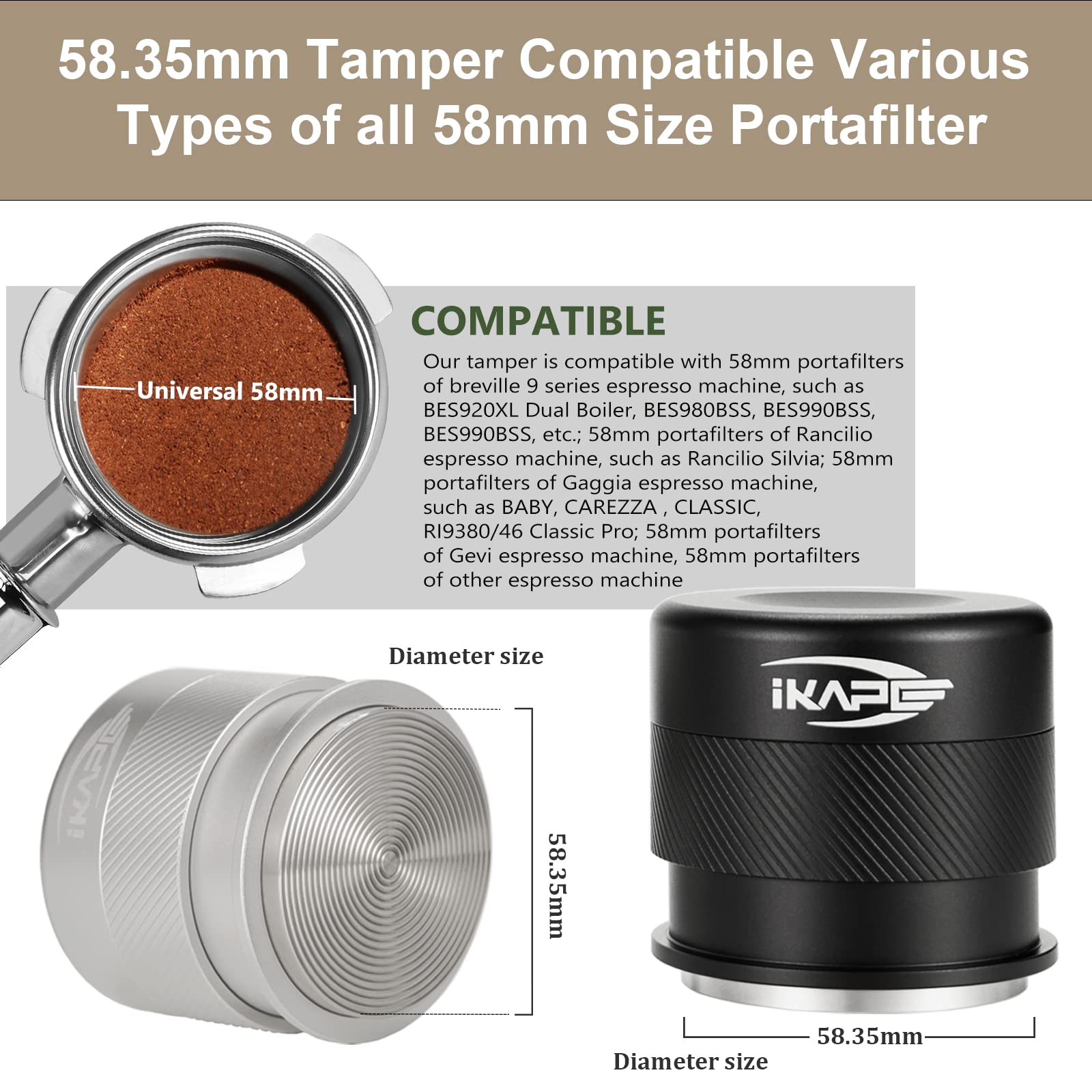 Ikape Coffee Products, 58Mm Espresso Tamper, Premium Barista Coffee Calibrated Tamper With Spring Loaded, 100% Stainless Steel T