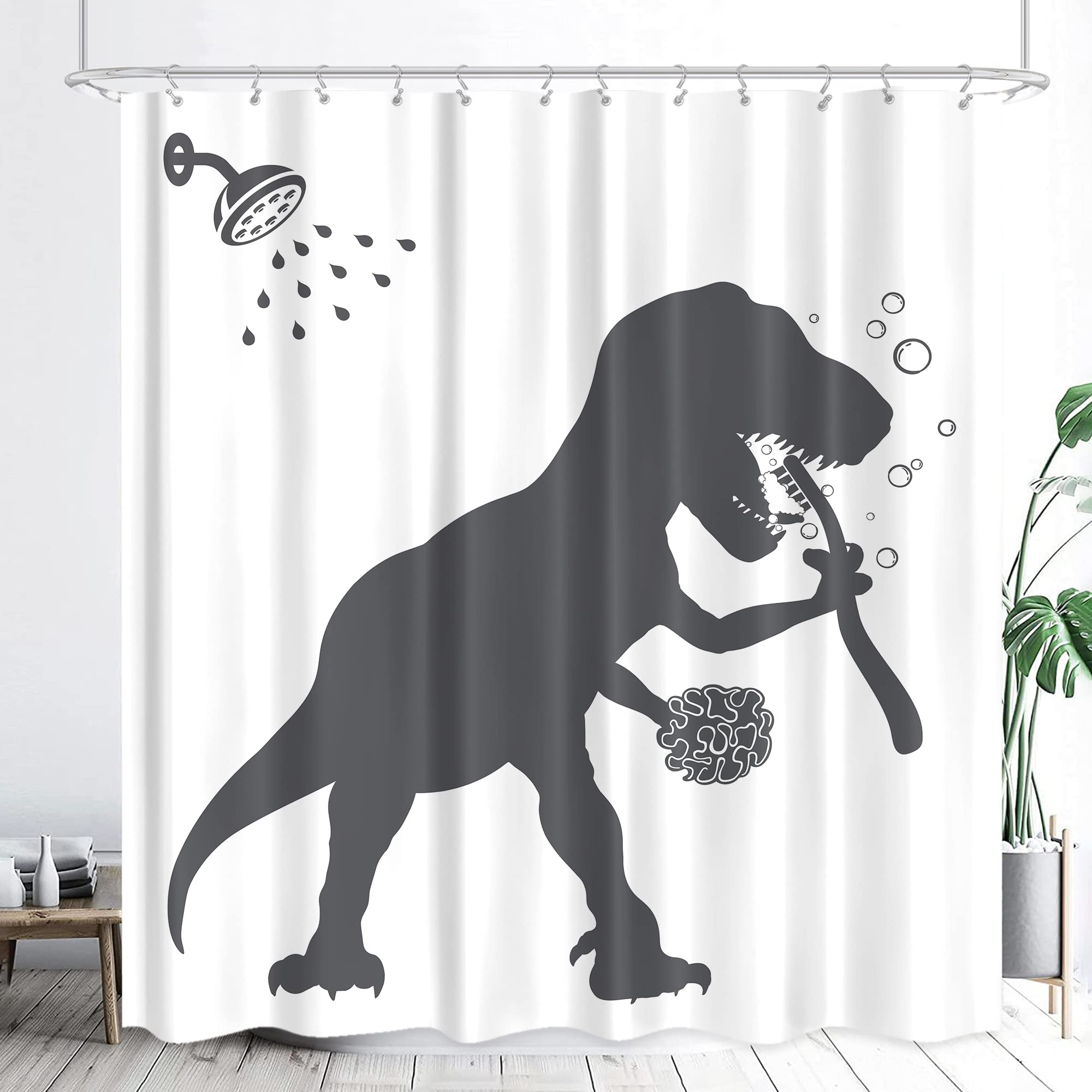 Lghtyro Extra Long Funny Dinosaur Shower Curtain 71Wx84H Inch Cool Dino Shower Curtain Bathroom Set Cute Animal Shadow Silhouett