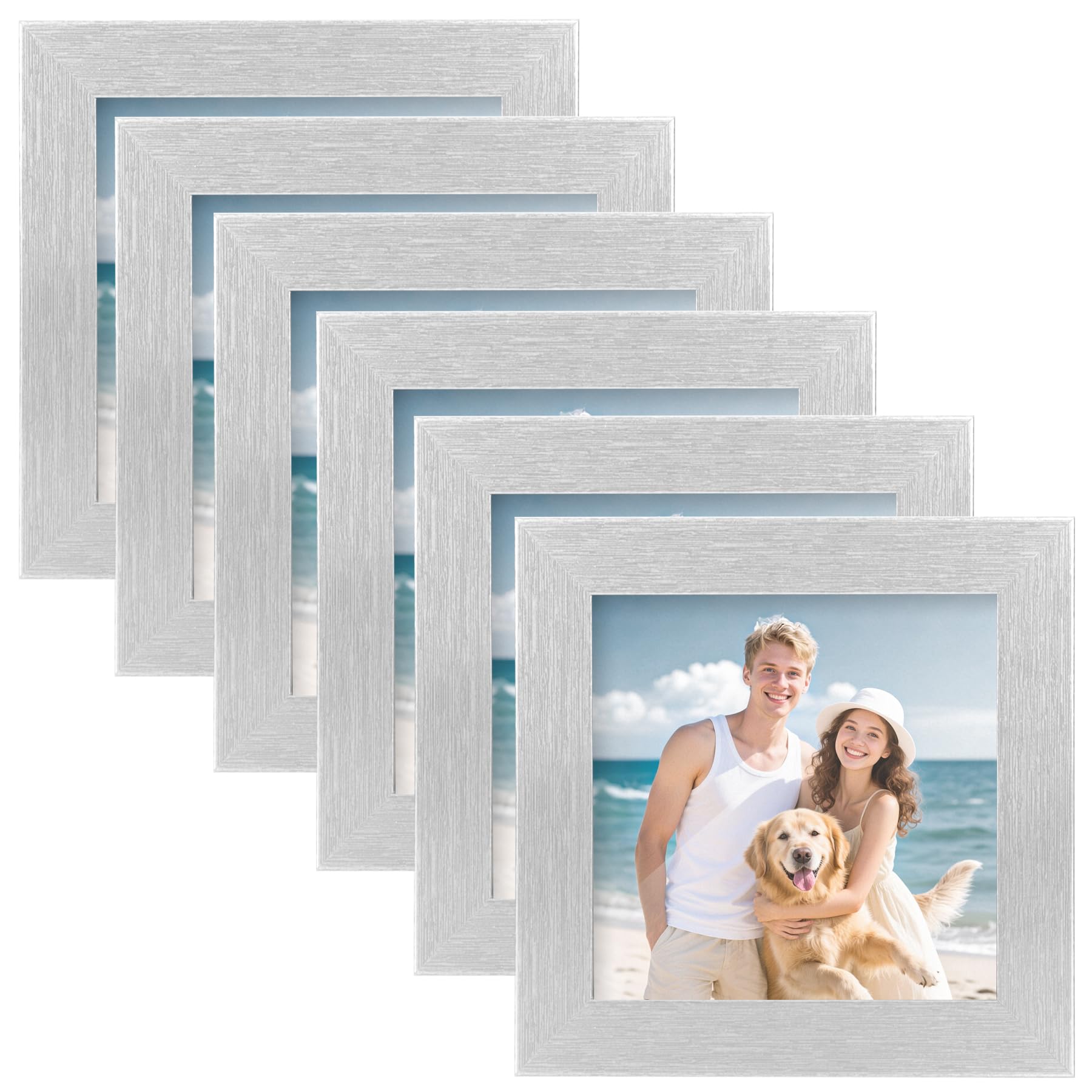 TOFOREVO 4x4 Picture Frames Set of 6 Silver Wood Grain Photo Frame for Gallery Wall Mounting or Tabletop Display