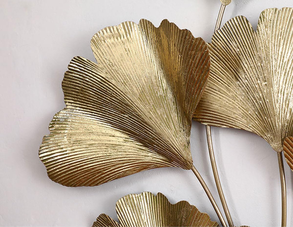 THING MAKER Large Goldmetal Wall Decor Golden Gingko Leaf Ornament Art Wall Sculpture Metal Wall Hanging Decor For Living Room/B